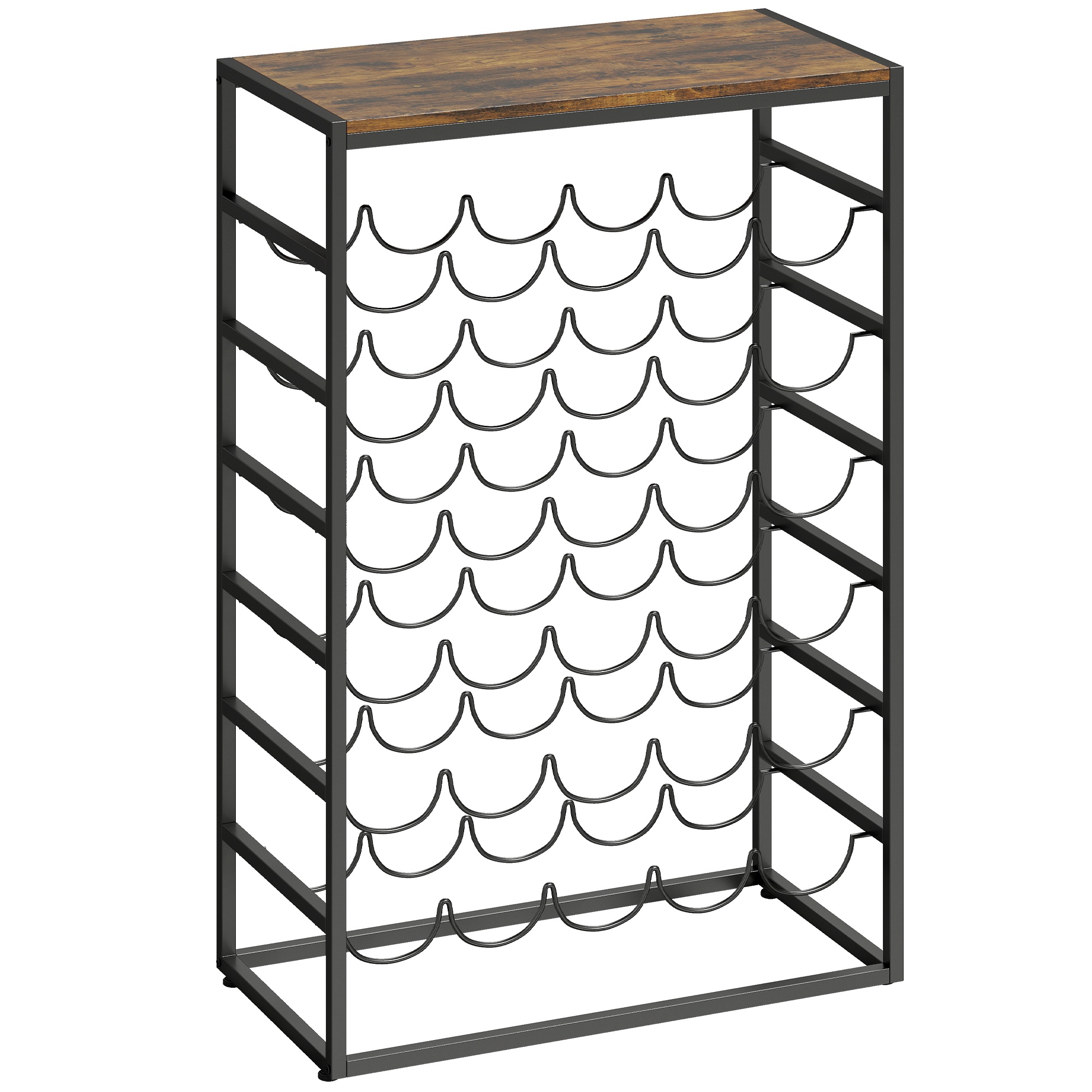 Viinipulloteline 30 pullolle, vapaasti seisova metallinen pulloteline kellariin/varastoon, 59 x 30 x 88,5 cm, maalaisruskea