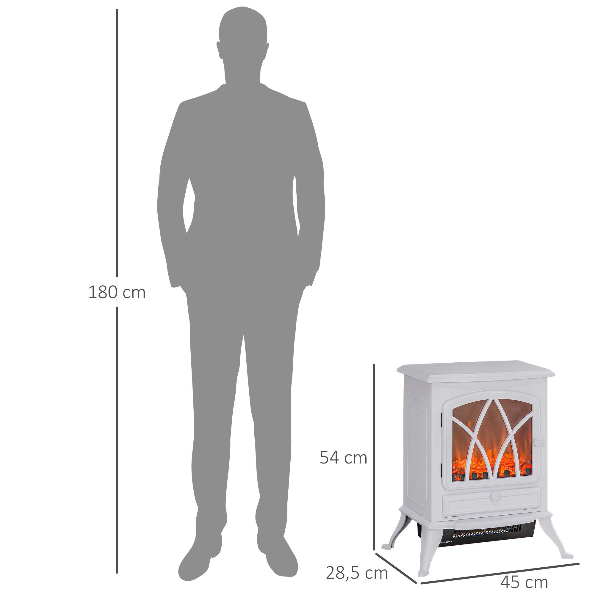 Sähkötakka 1000/2000 W:lla, koristeellinen sähkötakka LED-liekkiefektillä, valkoinen