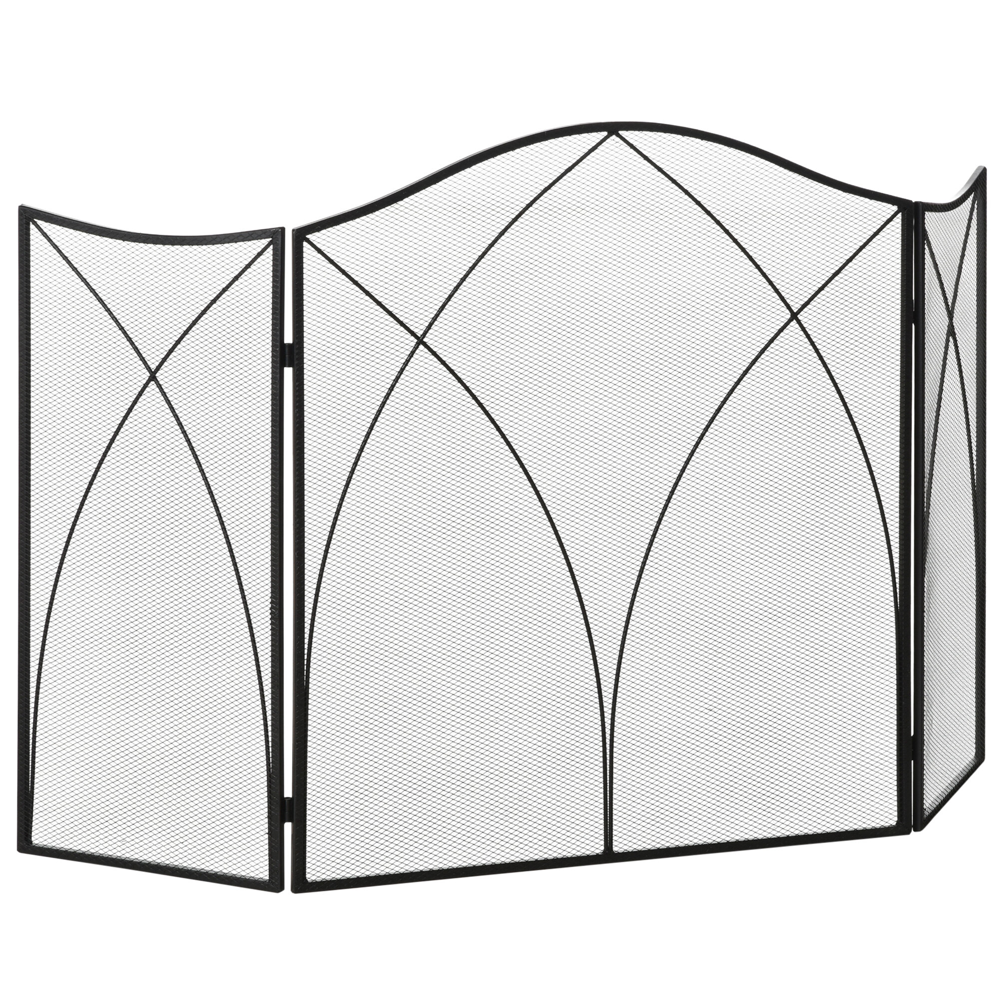 Takkasuoja, kolminkertaisesti taittuva, metallirakenne, pinnoitettu, 108x2x76 cm, musta