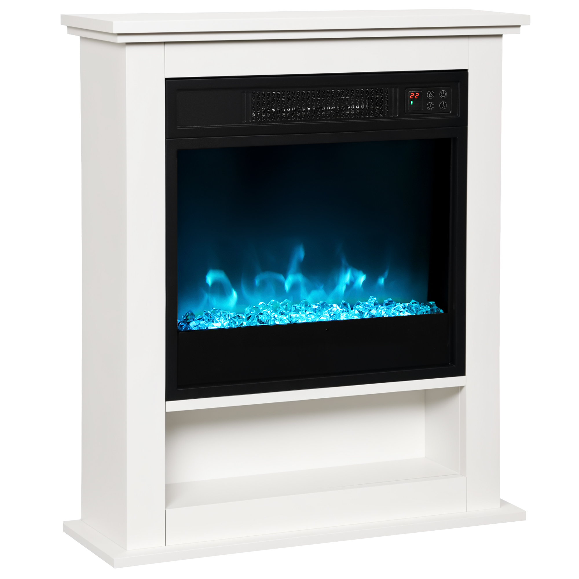 Sähkötakka, realistiset liekit 9 ​​värillä, säädettävä kirkkaus, 1800 W, kaukosäädin, ajastin, valkoinen