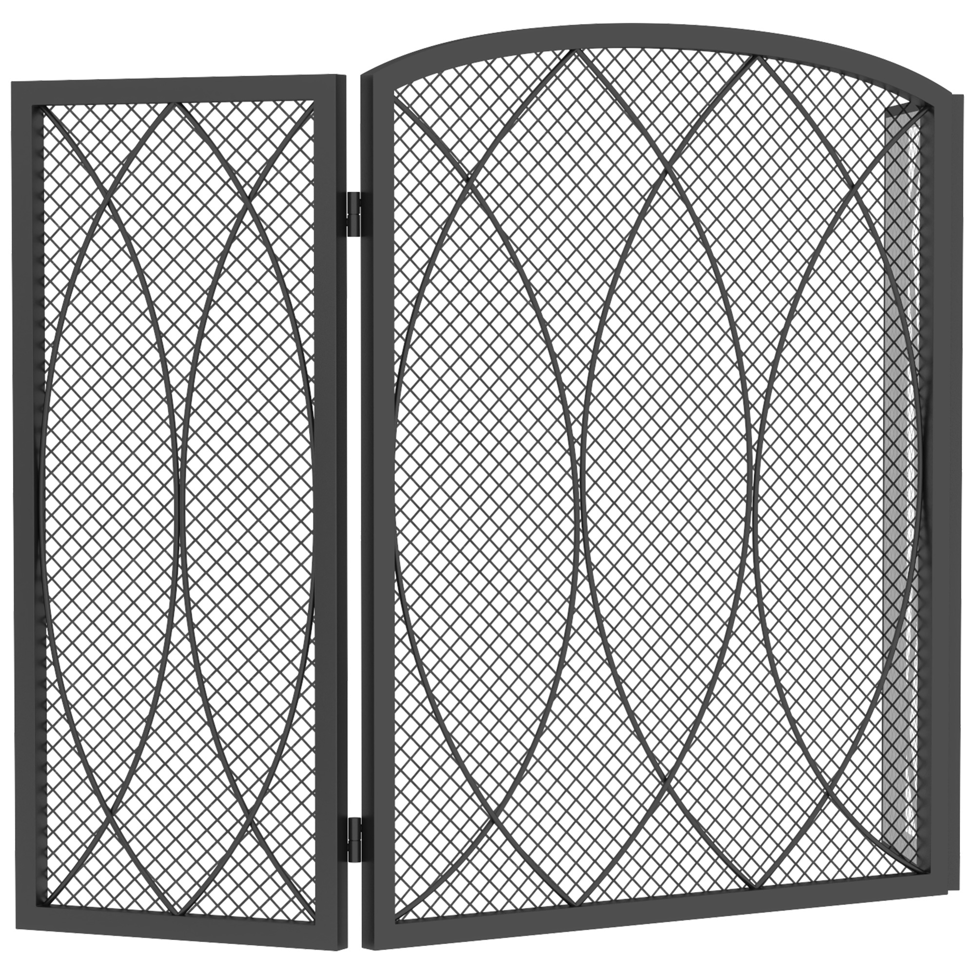 Geometrinen, kolmiosainen, taittuva metallinen kipinäsuoja, kuumuutta kestävä takkasuoja, musta
