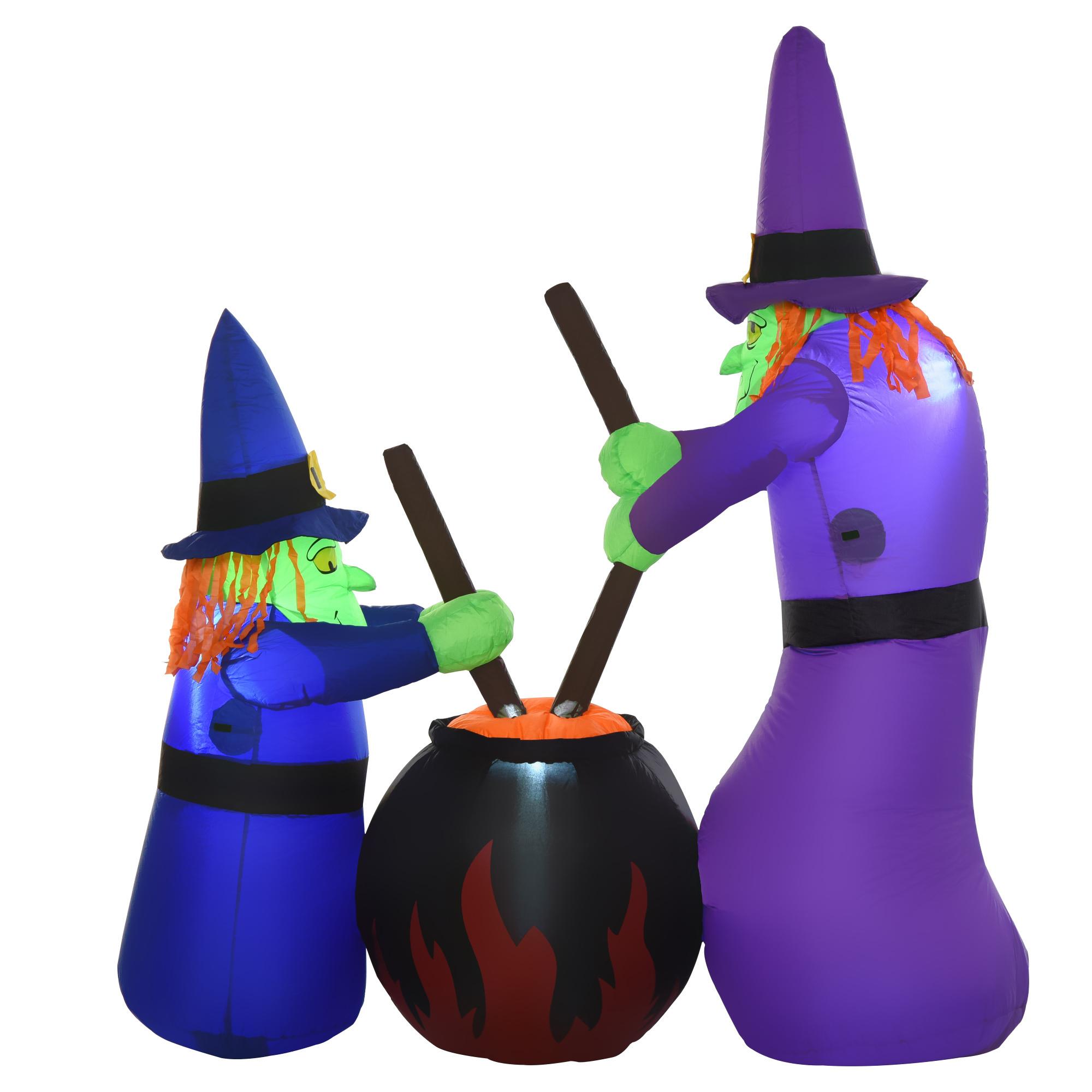 Puhallettava noitapatukkahahmo, Halloween-koriste LED-valaistuksella, Polyesteri, 170x60x180cm