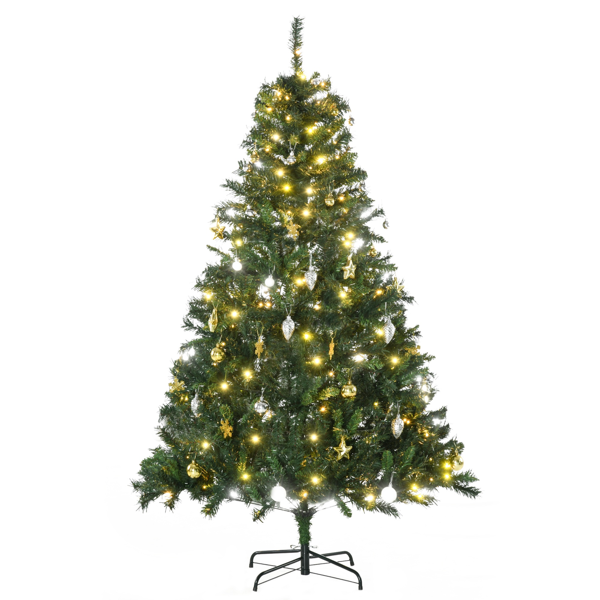 Tekokuusi 180 cm, tekokuusi LED-valaistuksella, palloja, joulukuusi 745 kärjellä, joulukoristeet sisältäen metallijalustan sisäkäyttöön
