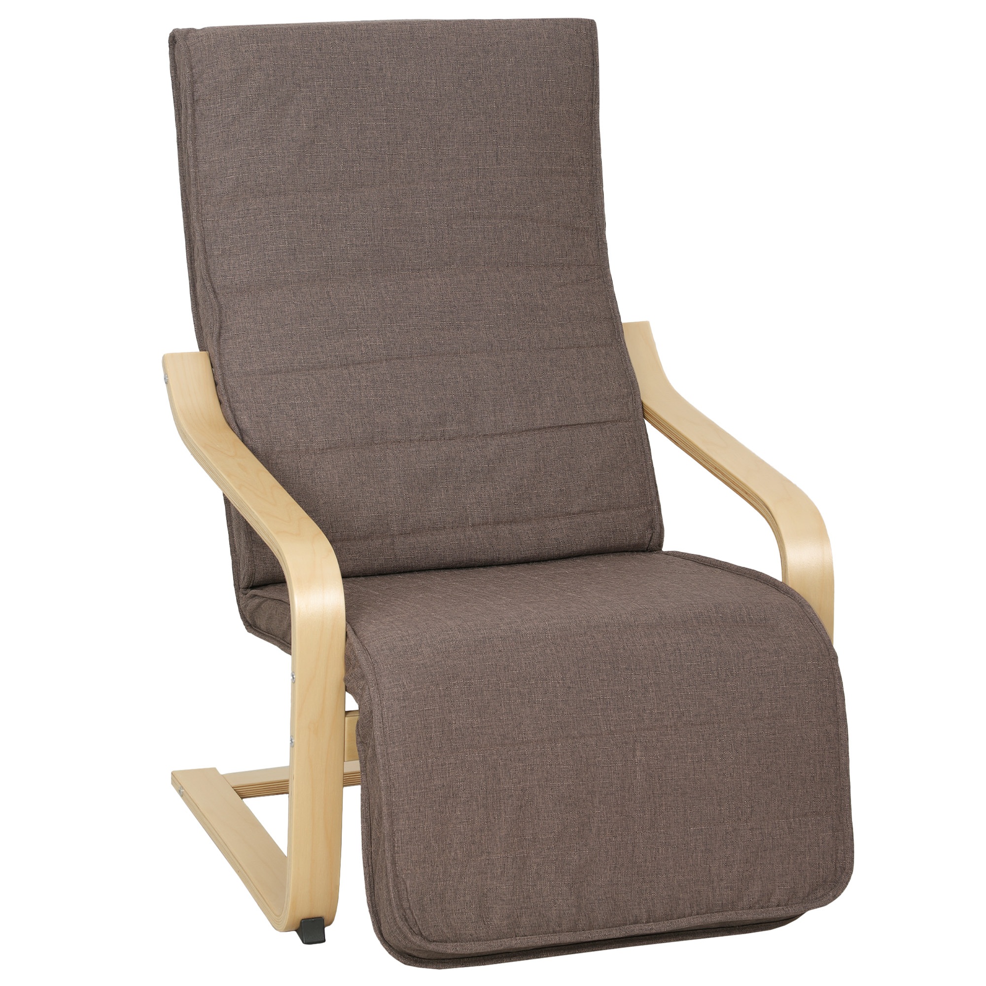 Korostustuoli, nojatuoli säädettävällä jalkatuella, koivupuurunko, jopa 120 kg, 66,5 x 94 x 100 cm, ruskea