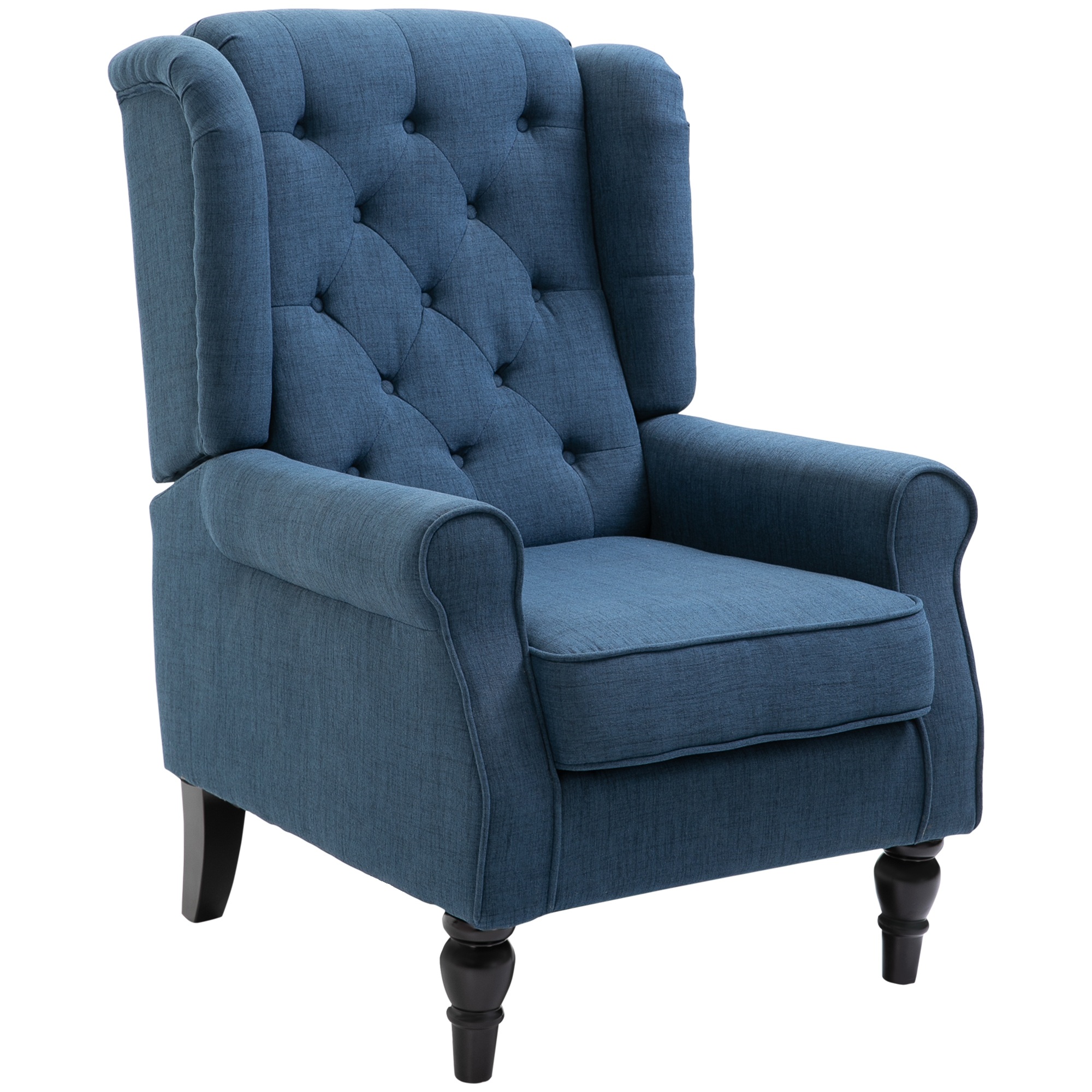 Elegantti siipiselkänojatuoli, paksusti pehmustettu, irrotettava päällinen, 74 x 86 x 102 cm, sininen