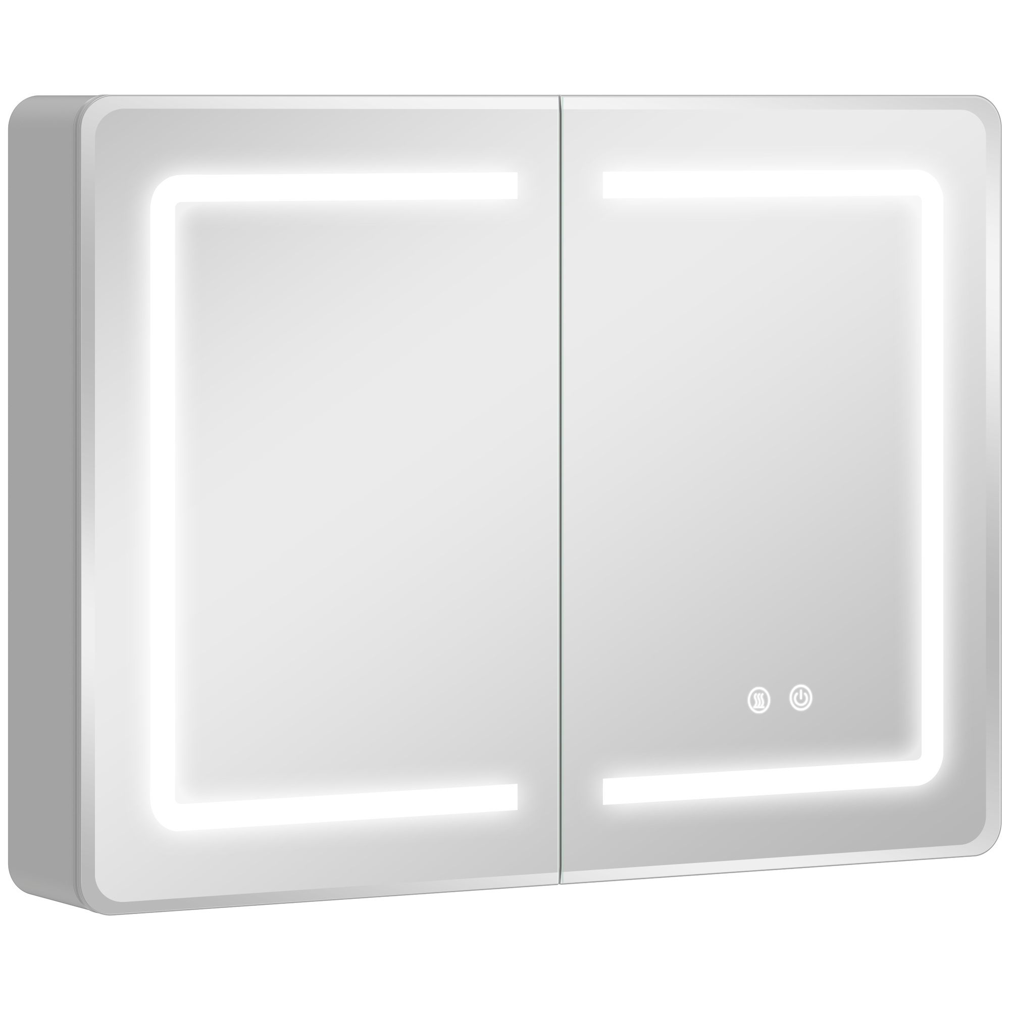 Kylpyhuoneen peilikaappi LED-valaistuksella, 60 x 80 cm, huurtumisenestopinnoitteella varustettu kylpyhuonekaappi, 3-suuntainen himmennys
