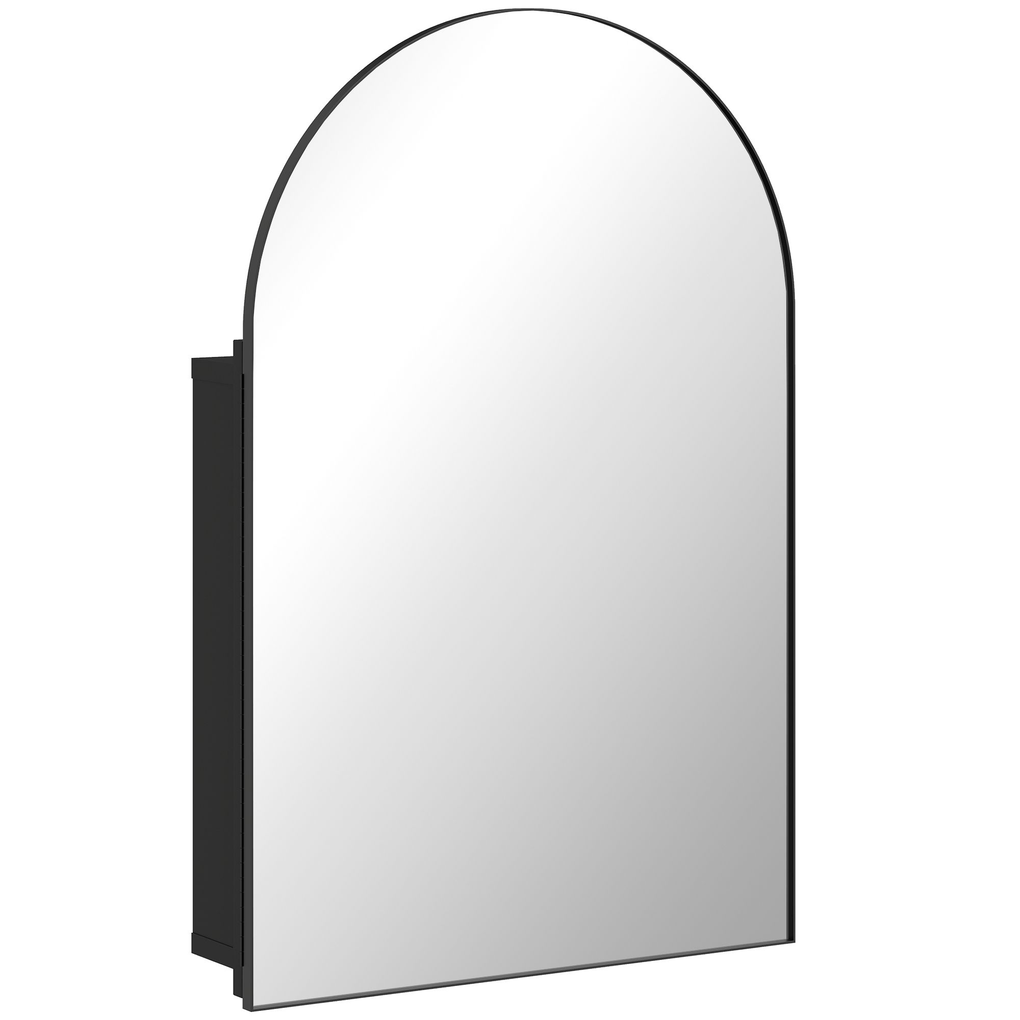 Kylpyhuoneen peilikaappi, kaareva kylpyhuonekaappi 180° ovella, 3 hyllyä, metallia, musta, 50 x 12 x 76 cm