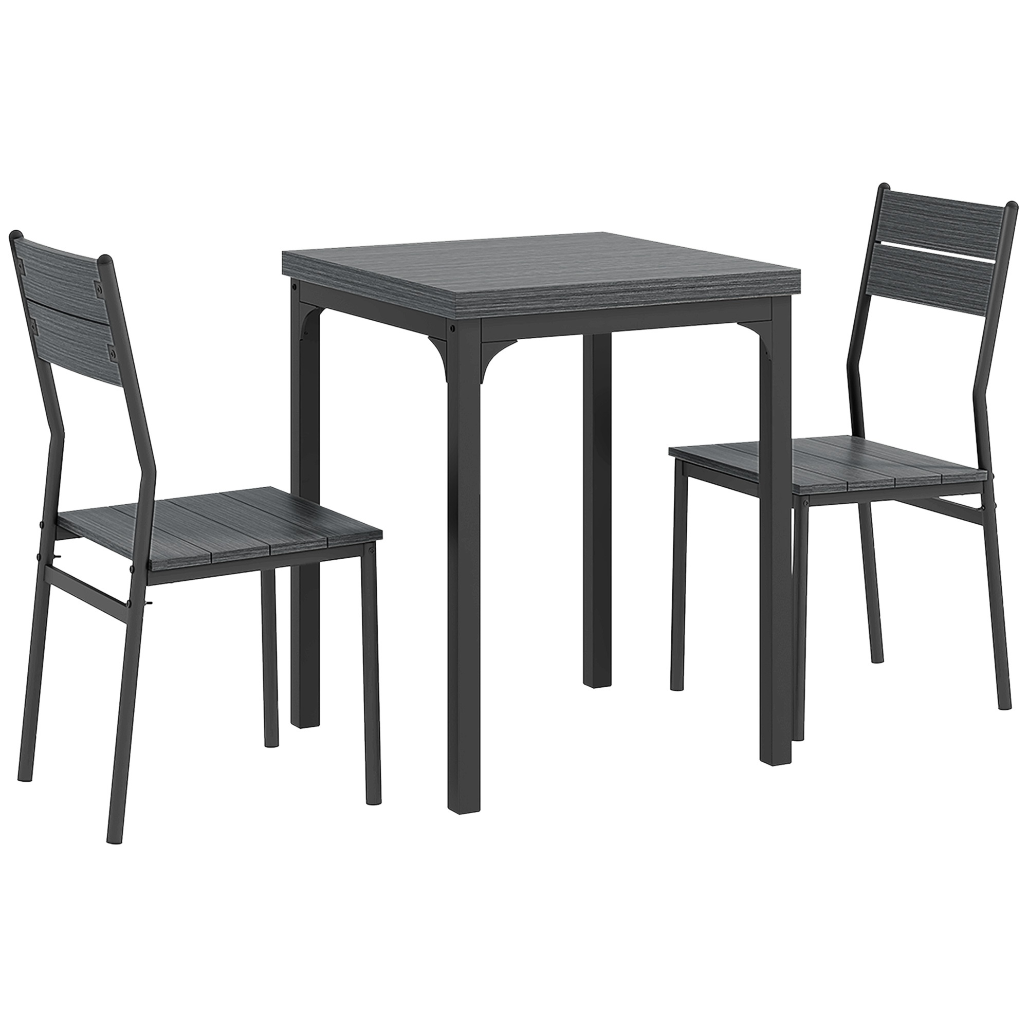 3-osainen ruokailuryhmä, ruokapöytäryhmä, 1 pöytä, 2 tuolia, MDF+metalli, harmaa