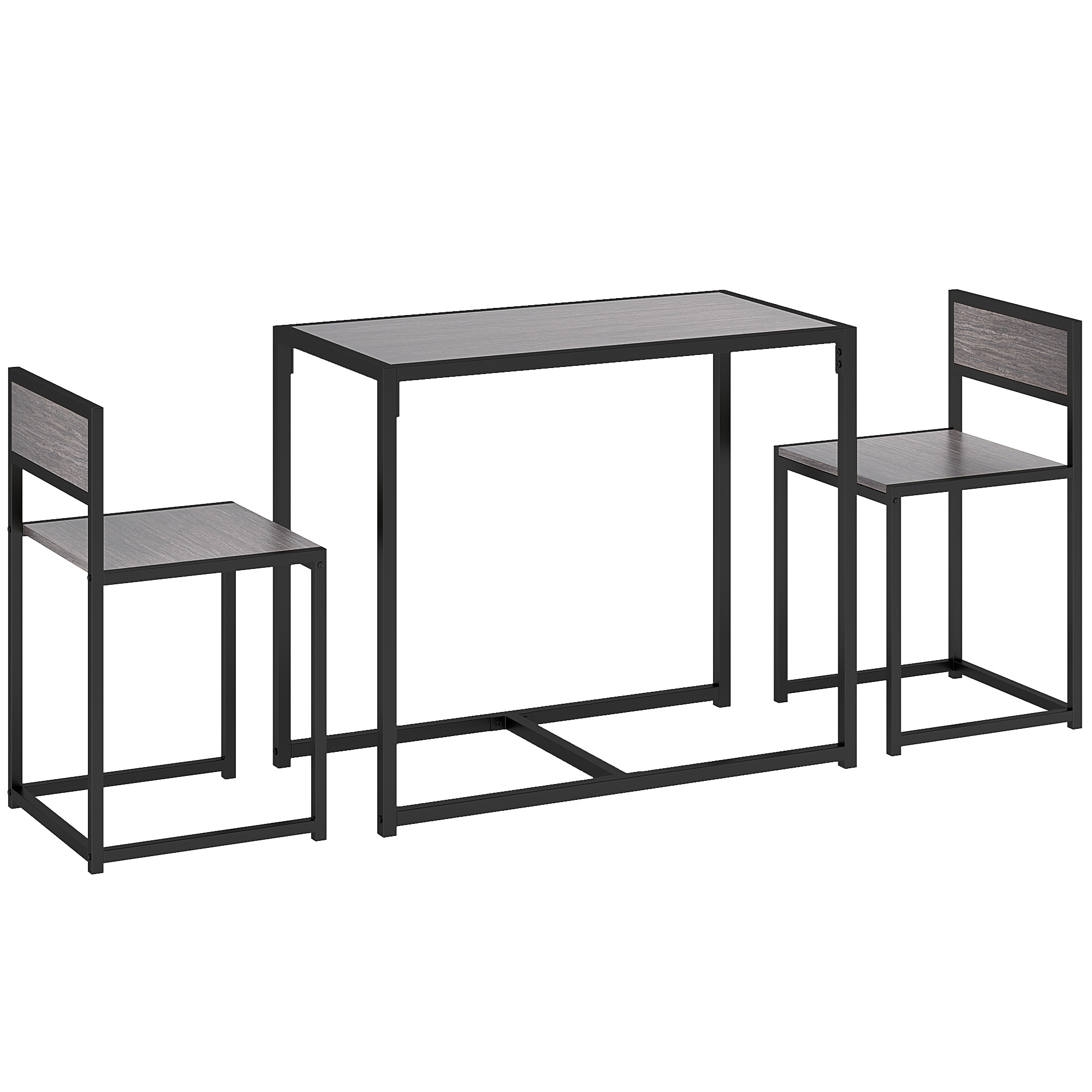 3-osainen baaripöytäsetti, korkea pöytäsetti, 3 osaa, 2 tuolia, 1 pöytä, 90 cm x 47 cm x 76 cm, harmaa