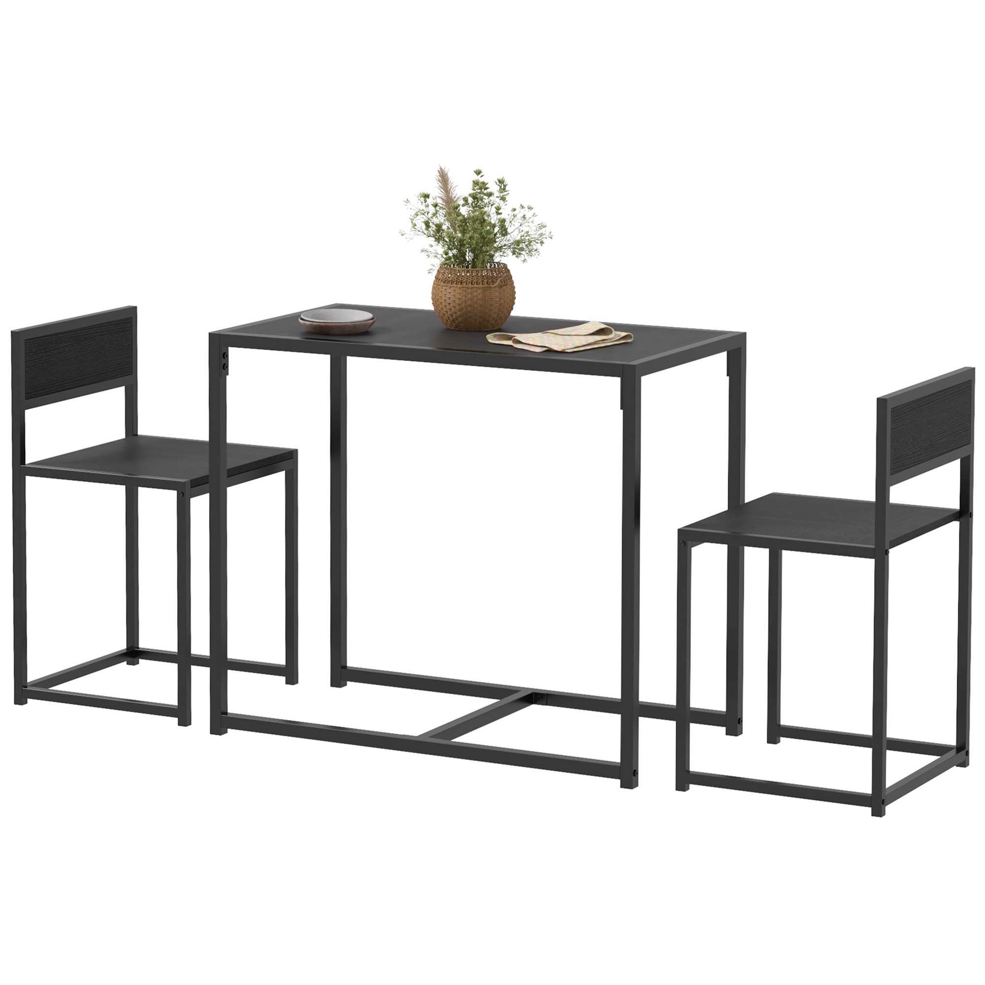 3-osainen baaripöytäsetti, korkea pöytäsetti, 3 osaa, 2 tuolia, 1 pöytä, 90 cm x 47 cm x 76 cm, musta
