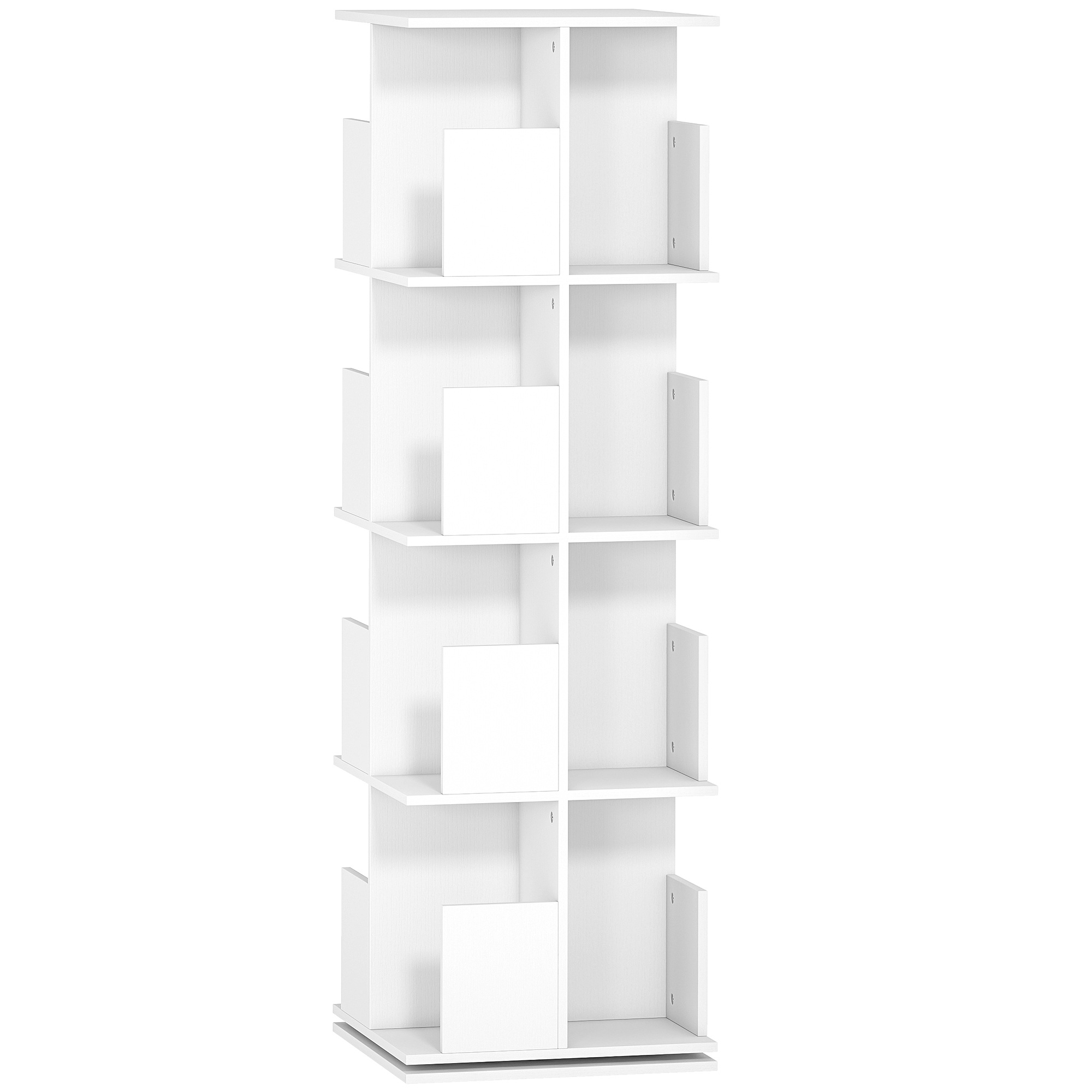 Pyörivä kirjahylly, 4 tasoa, 16 lokeroa, helposti avattava, makuuhuoneeseen, olohuoneeseen, työhuoneeseen, lastulevyä, valkoinen
