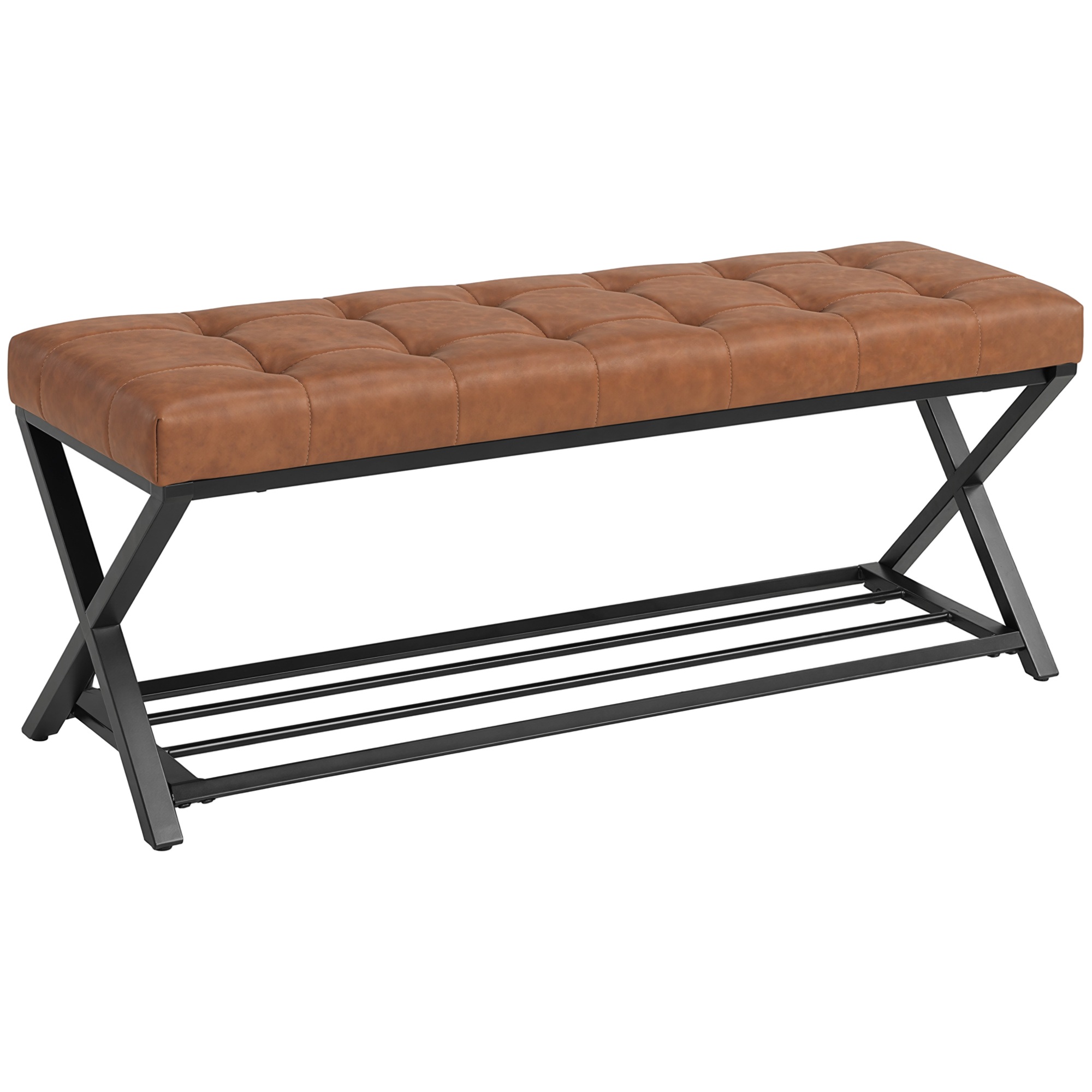 Kenkäpenkki, eteisen penkki keinonahkaverhoilulla, säilytyskapasiteetti jopa 220 kg eteiseen, eteiseen, 112 x 37 x 47 cm, ruskea