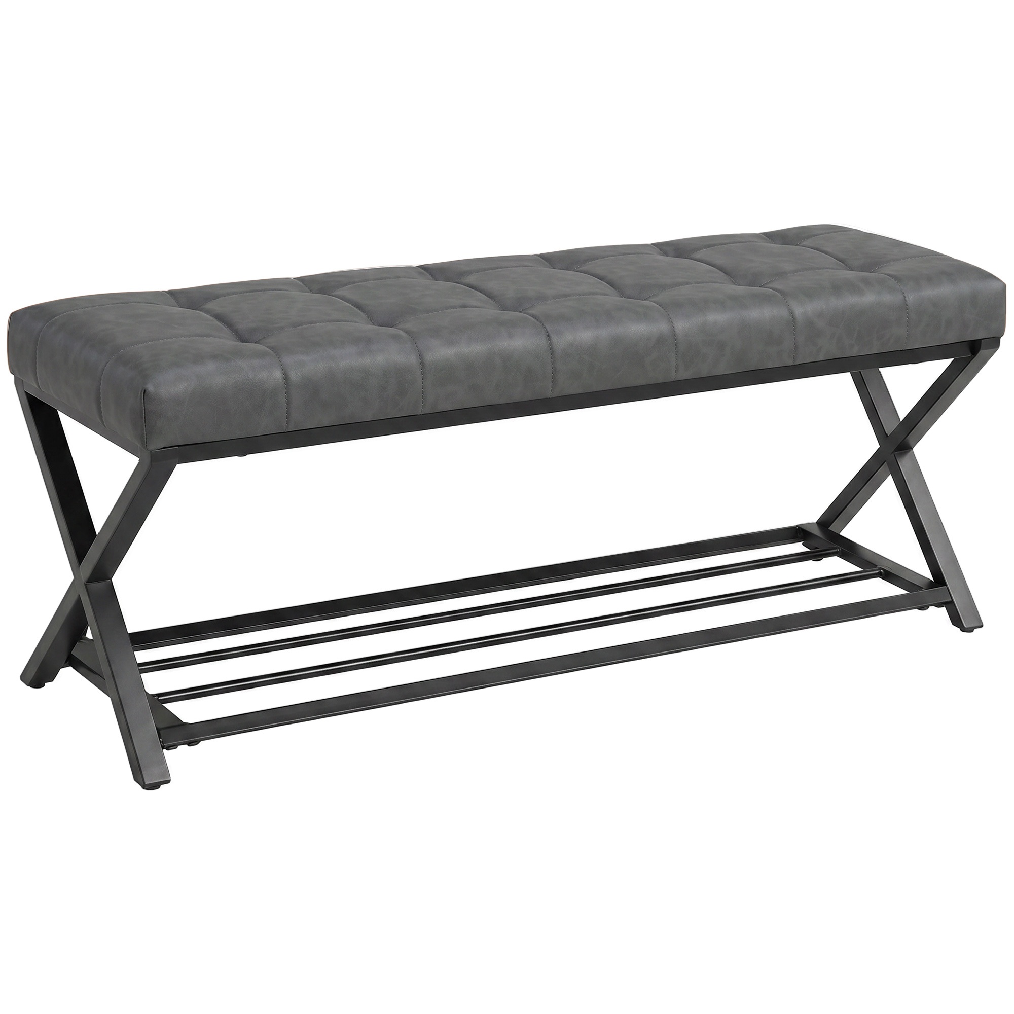 Kenkäpenkki, eteisen penkki keinonahkaverhoilulla, säilytyskapasiteetti jopa 220 kg eteiseen, eteiseen, 112 x 37 x 47 cm, tummanharmaa