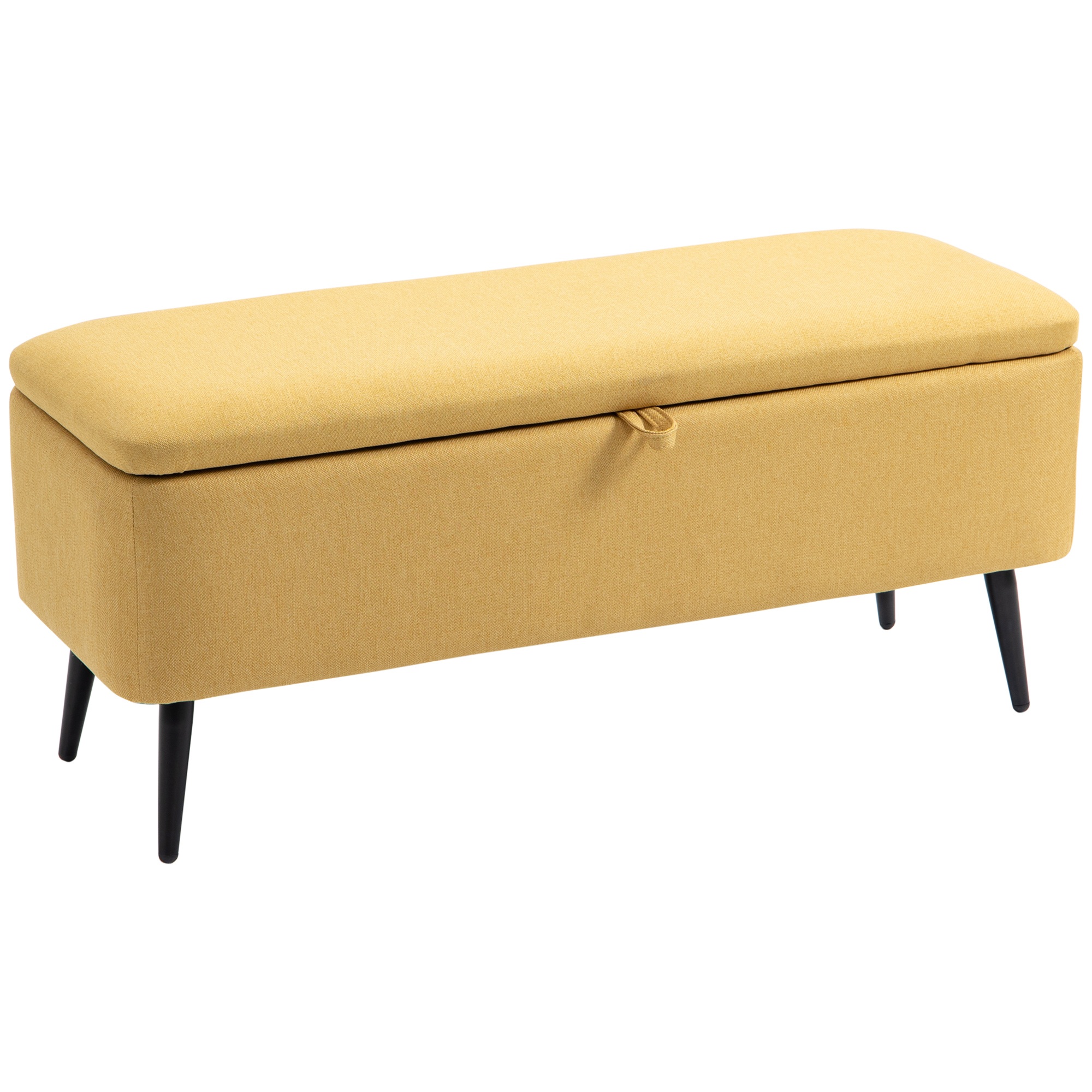 Penkki, säilytyspenkki, verhoiltu penkki, pellavakuvio, jopa 150 kg, 101x38,5x44,5 cm, keltainen