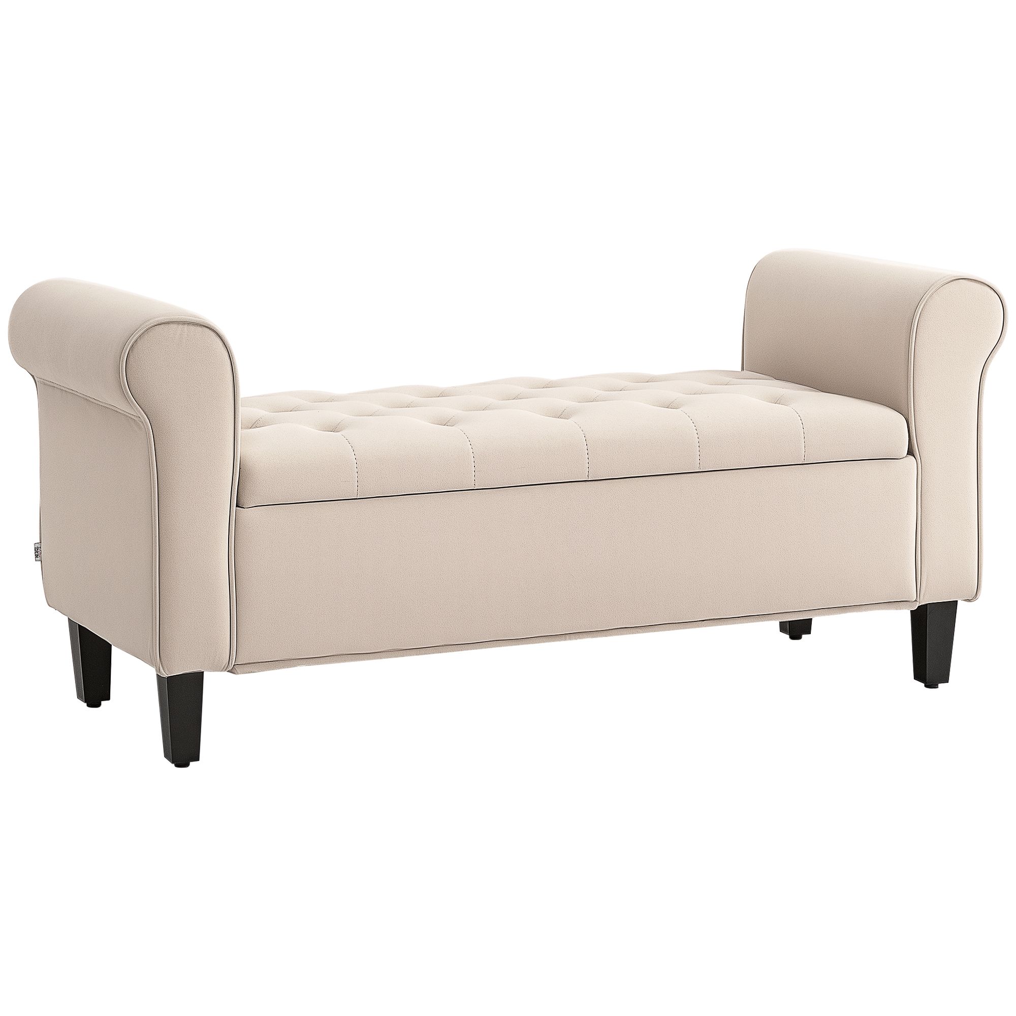 Vintage-tyylinen penkki, säilytystilaa sisältävä penkki, samettimainen ulkonäkö, beige