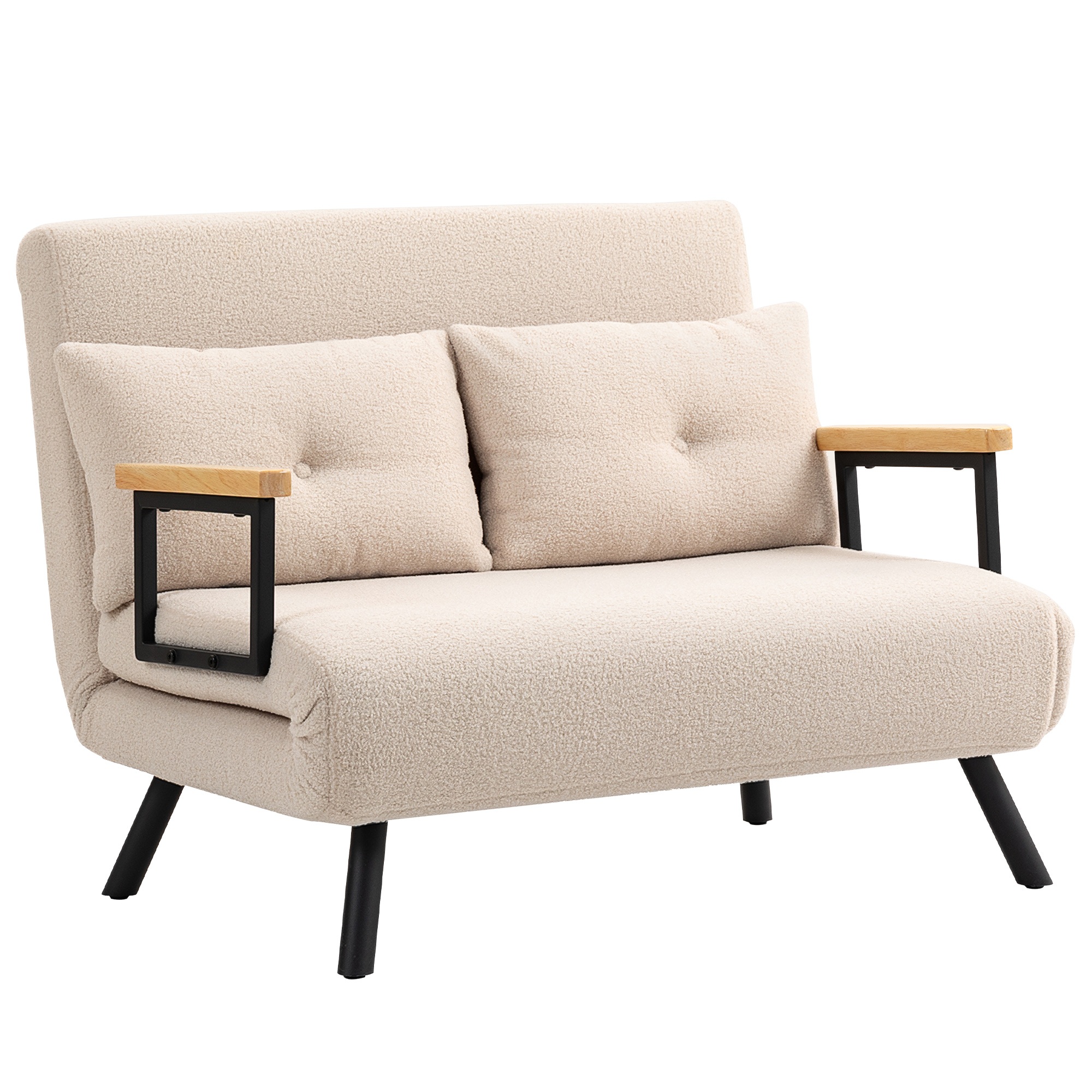 Vuodesohva 2-istuttava sohva samettisohva, nukkumistoiminto, sis. 2 tyynyä, samettijäljitelmä, luonnollinen + beige + musta
