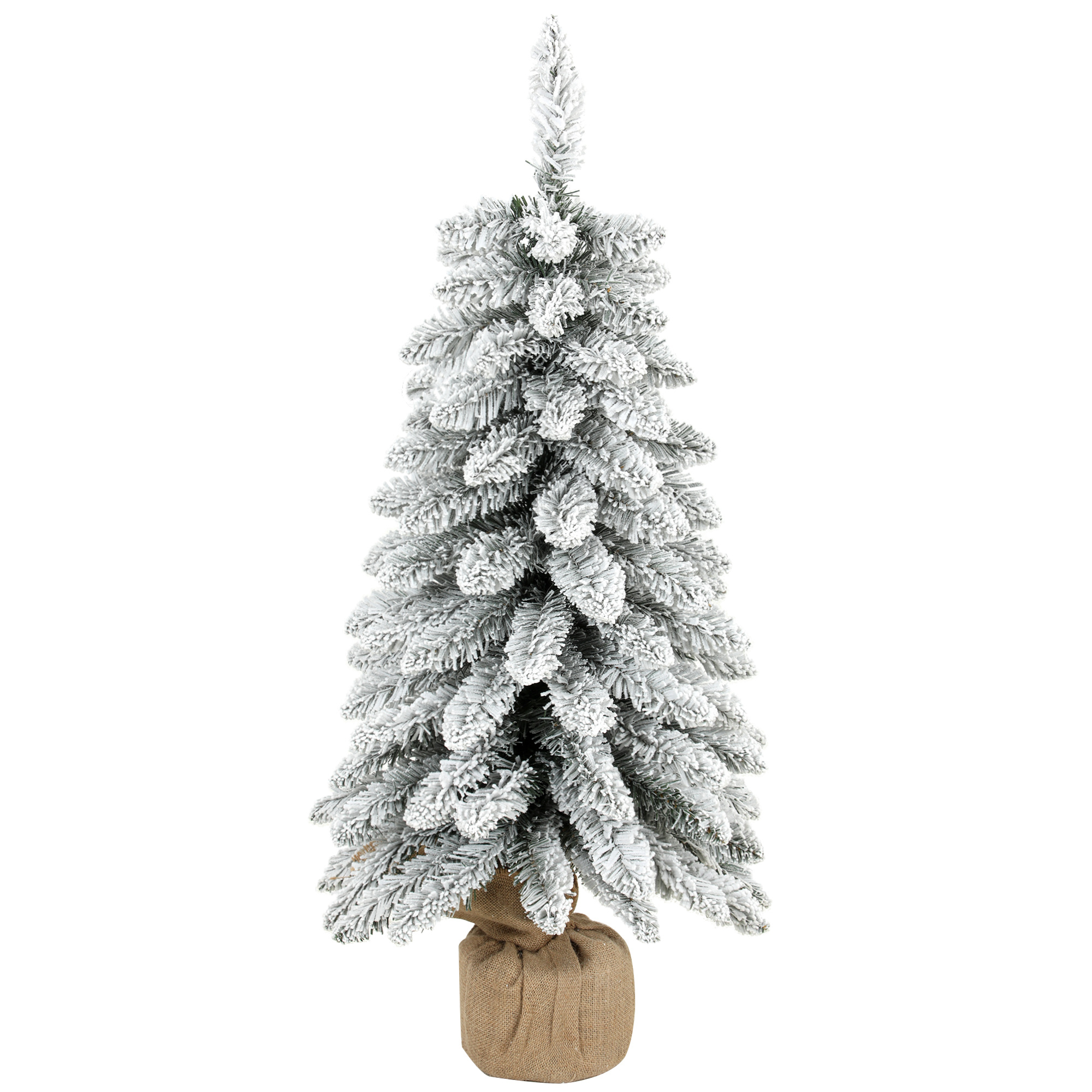 Tekokuusi, 90 cm (3 jalkaa), kapea kynäkuusi 107 oksanpäällä, juuttijalusta, valkoinen
