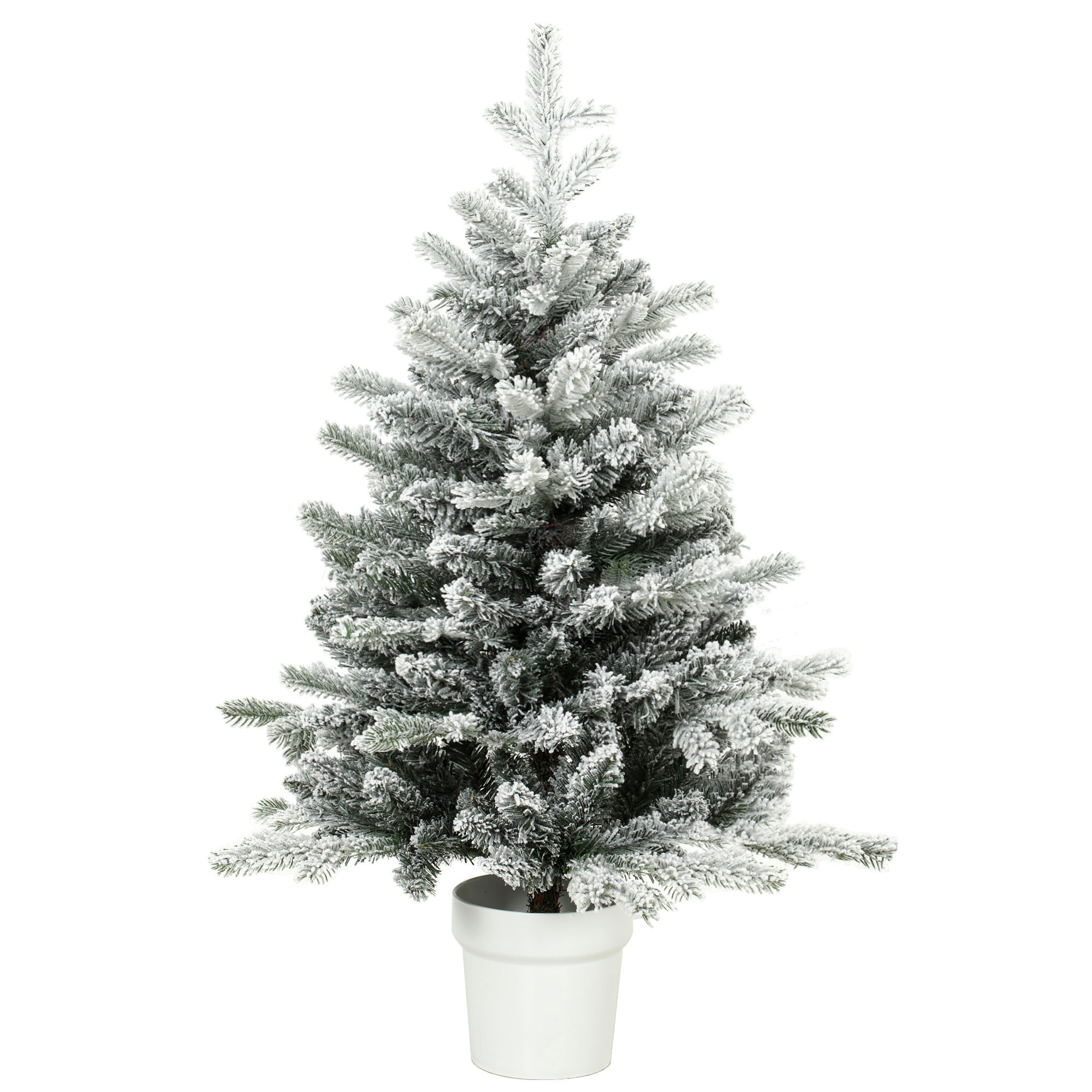Minikokoinen 90 cm joulukuusi 296 oksanpäällä, lumiefektiruukku, minikokoinen pöytäkuusi kotiin tai toimistoon, valkoinen