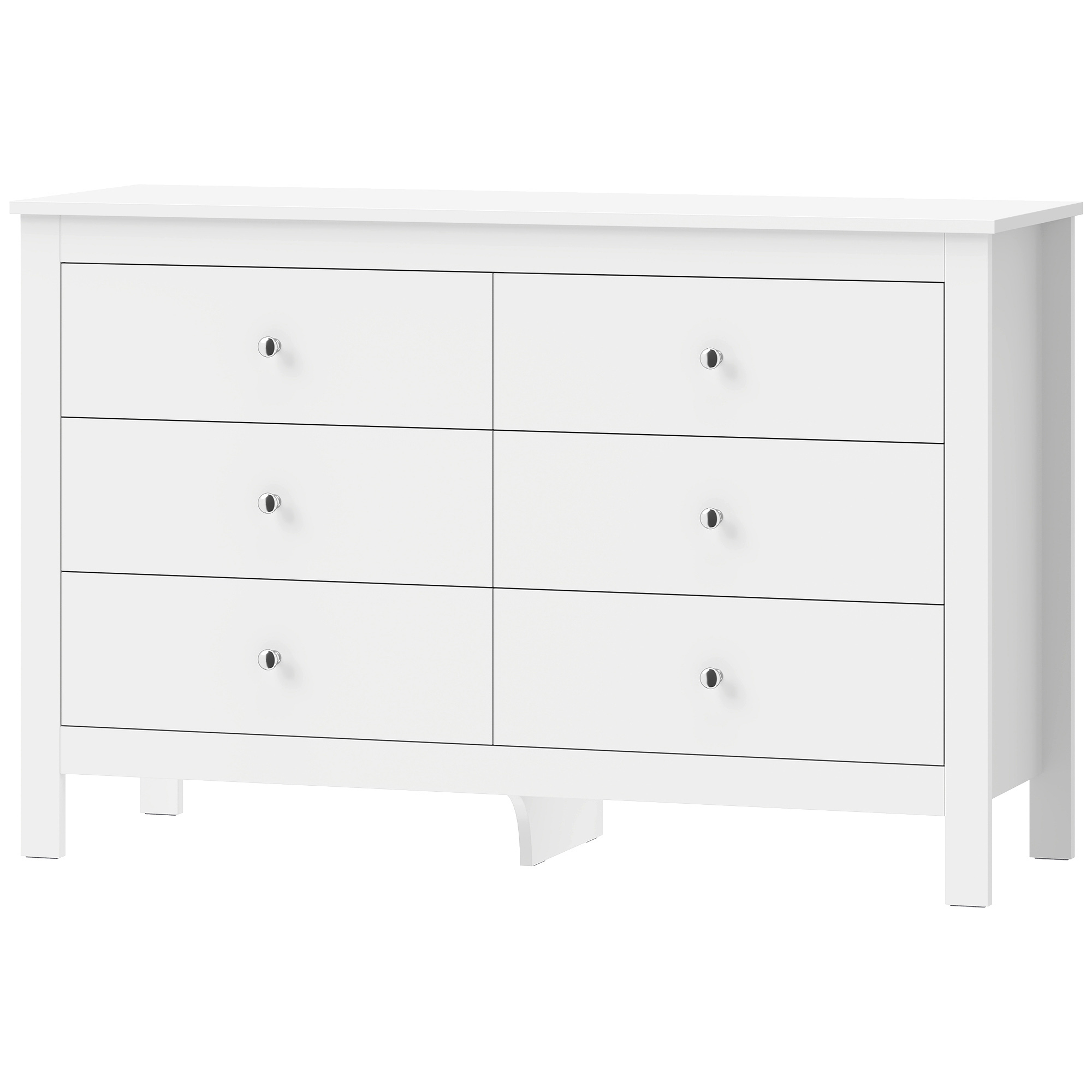 Lipasto, jossa 6 laatikkoa, senkki pehmeästi liukuvilla laatikonkiskoilla makuuhuoneeseen, olohuoneeseen tai eteiseen, 118 x 39,5 x 75,5 cm, valkoinen