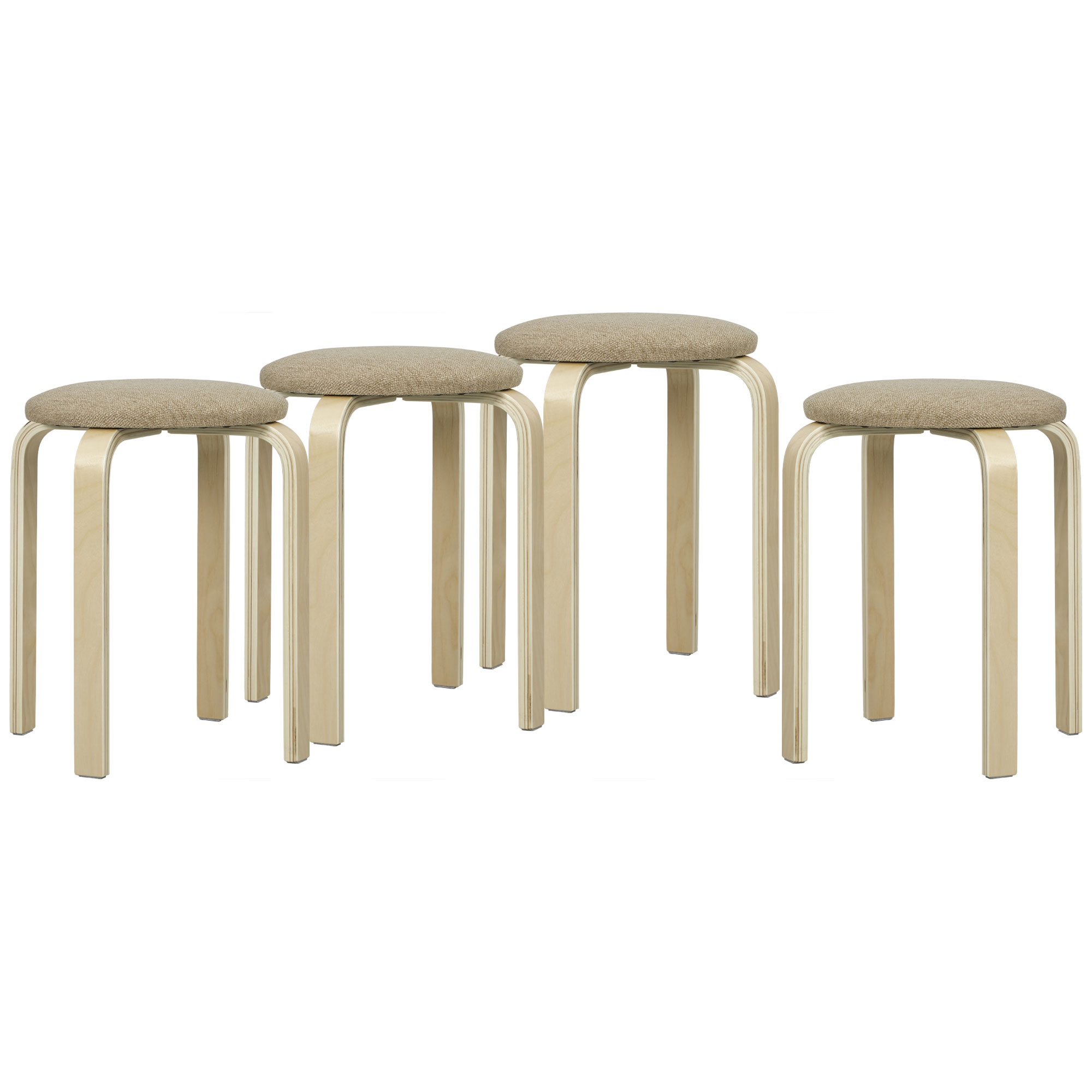 Verhoillut jakkarat, 4 kpl, pinottava, lakattu pinta, puujalat, khaki
