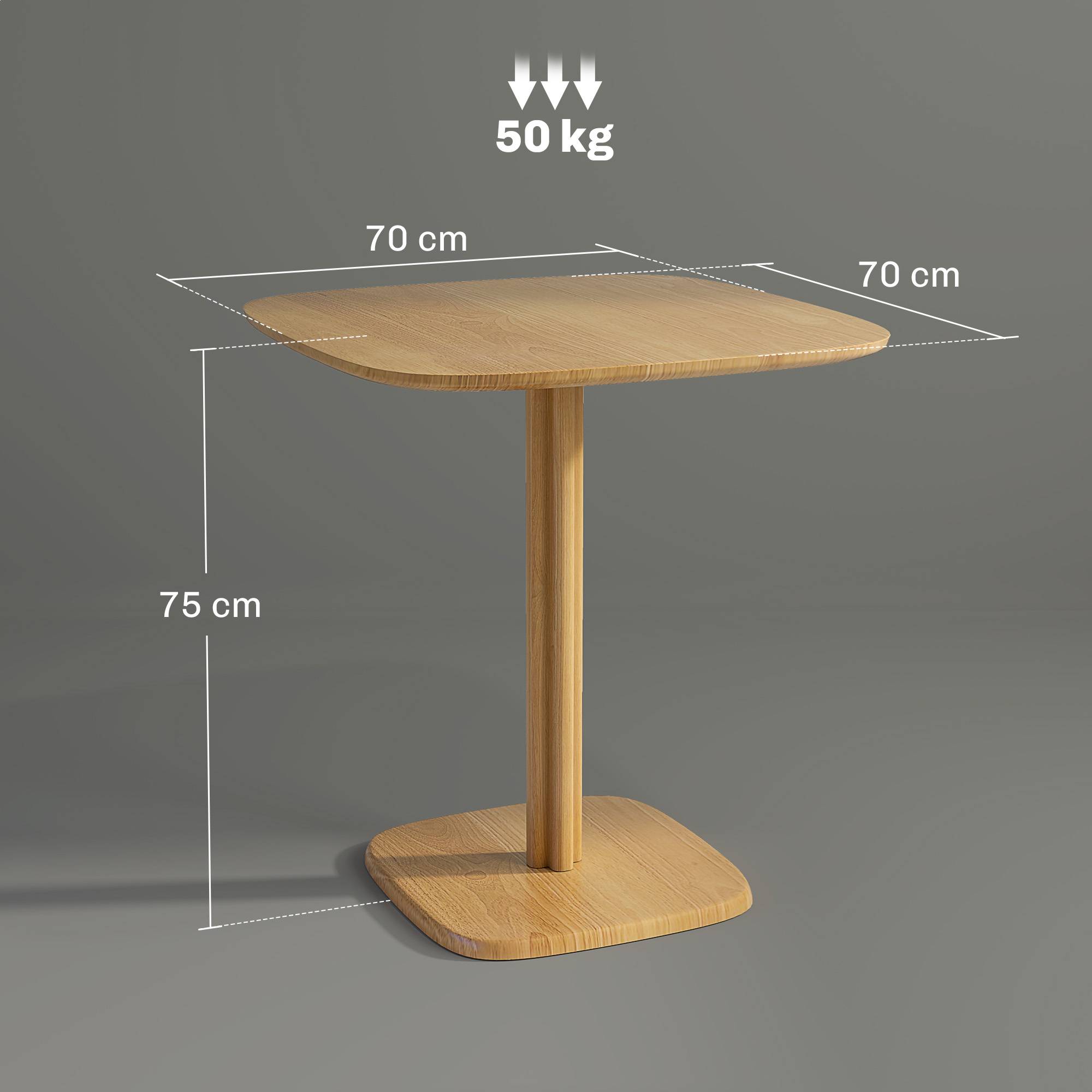 Ruokapöytä, 70 x 70 cm, neljän hengen keittiönpöytä kumipuusta keittiöön, ruokailutilaan, luonnonvärinen