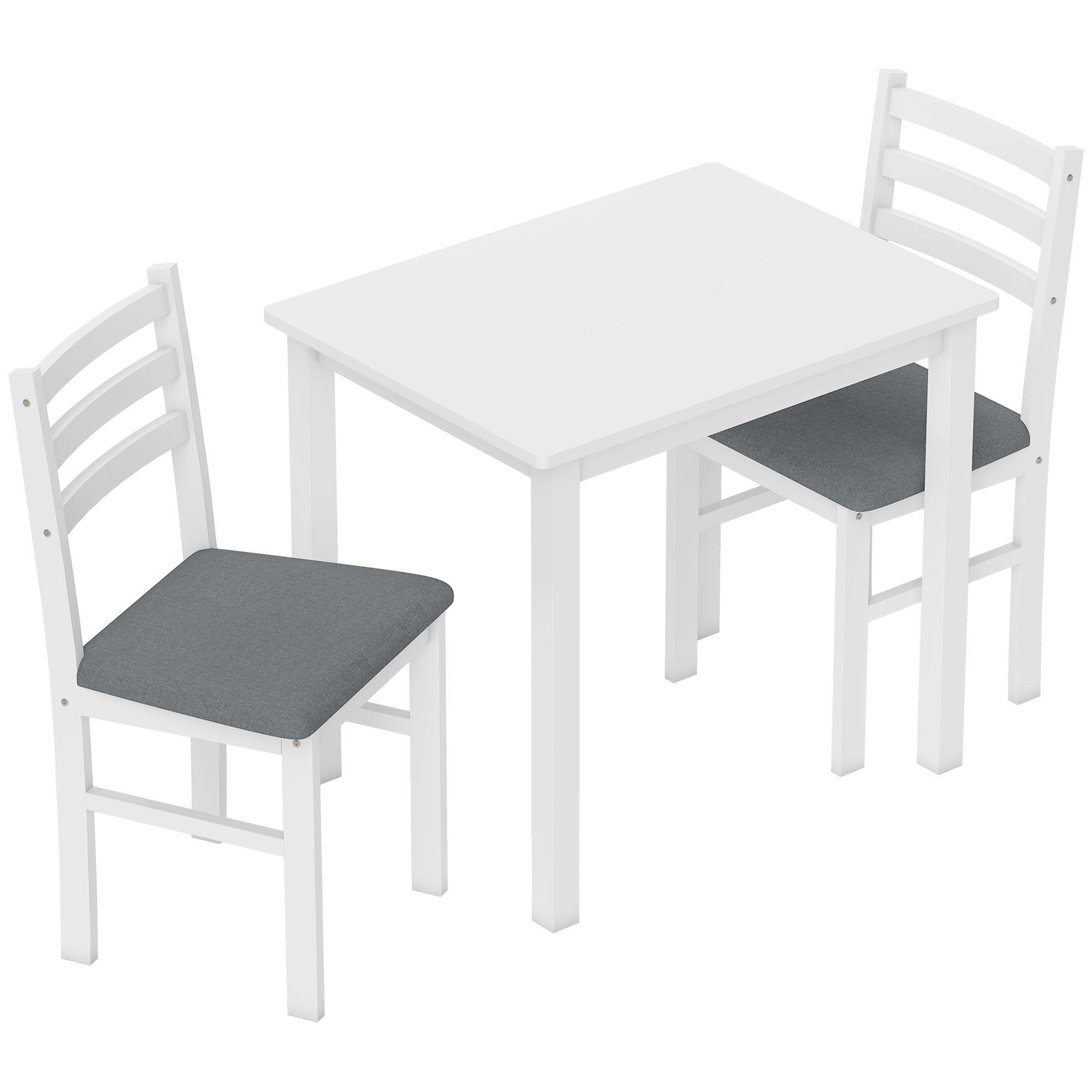 3-osainen ruokapöytäsetti kahdella tuolilla, keittiönpöytä kompaktiin tilaan, verhoillut tuolit, tilaa säästävä, MDF, valkoinen