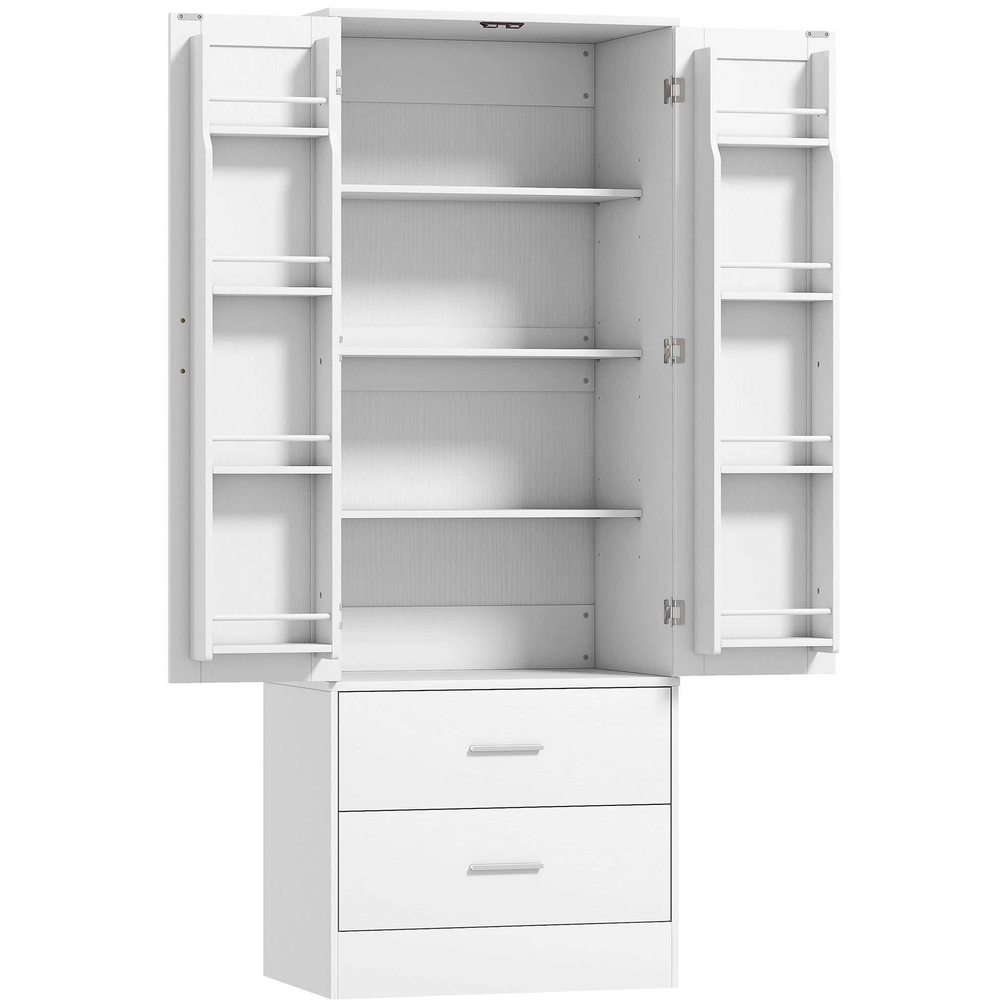 159 cm keittiökaappi, säädettävät hyllyt, 2 laatikkoa, keittiöön, ruokailutilaan, lastulevy, MDF, valkoinen