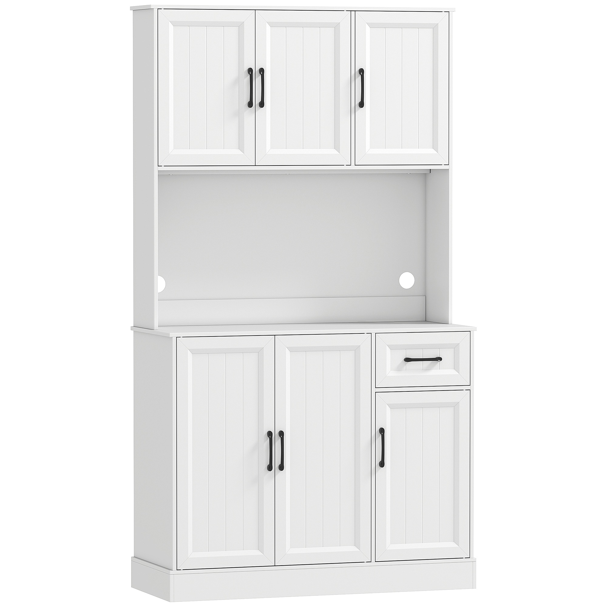 Keittiökaappi, 180,5 cm, ruokakomerokaappi, työtaso, johtoreikä, säädettävät hyllyt, MDF, valkoinen
