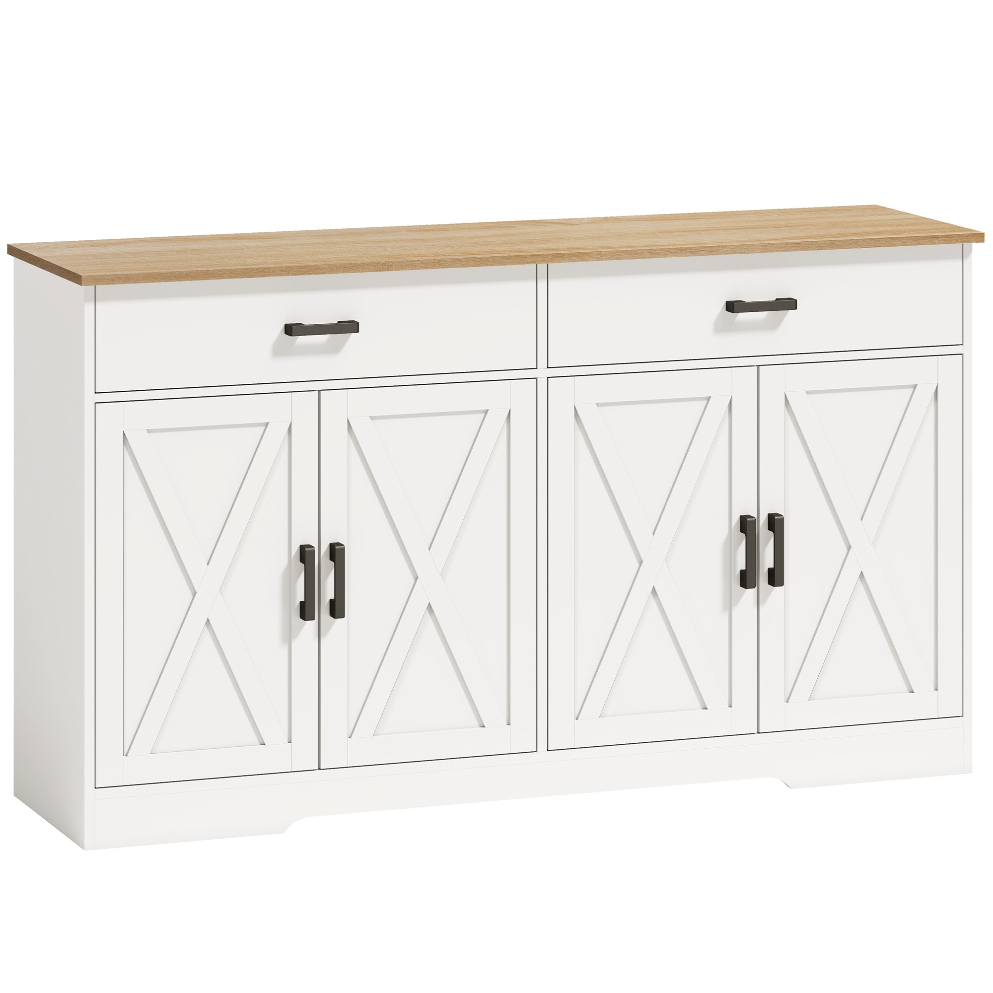 Senkki buffet-tyyliin, 140 cm maalaistyylinen keittiökaappi, jossa 2 laatikkoa ja 2 kaappia, valkoinen