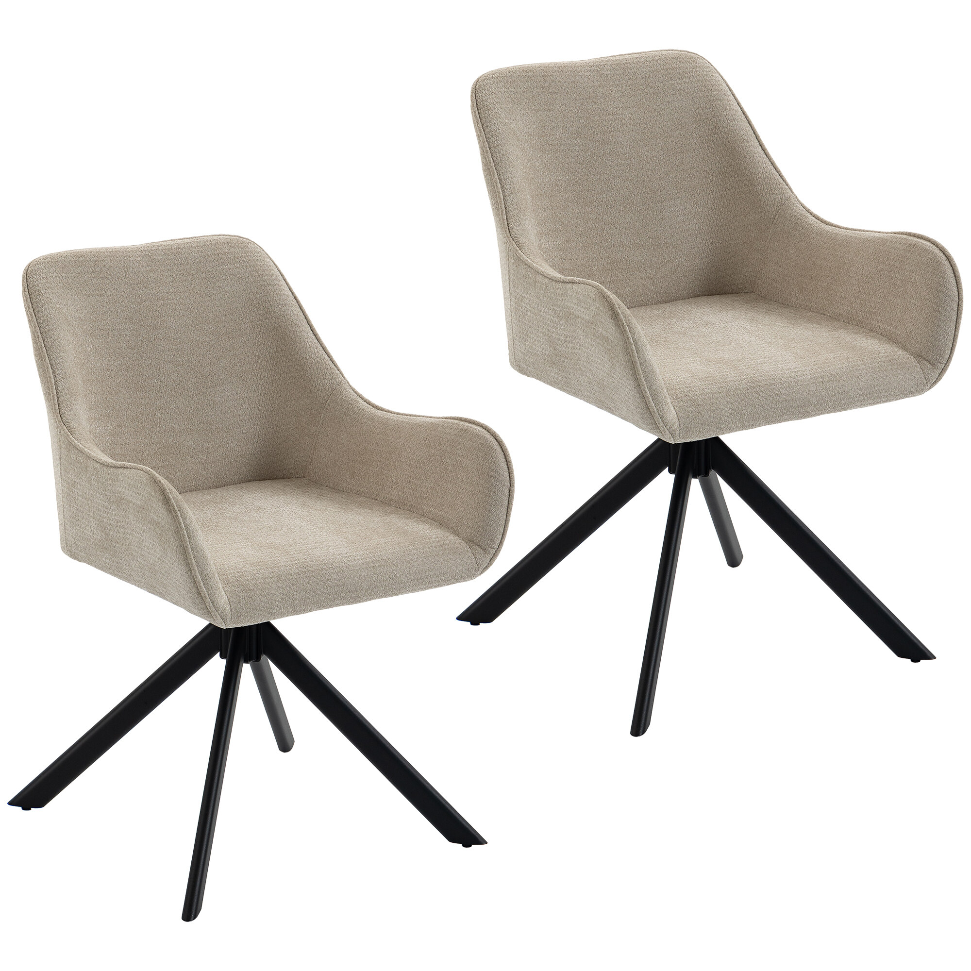Ruokapöydän tuolit, 2 kpl, pyörivä keittiötuoli käsinojilla, metallirunko olohuoneeseen, ruokailutila, beige