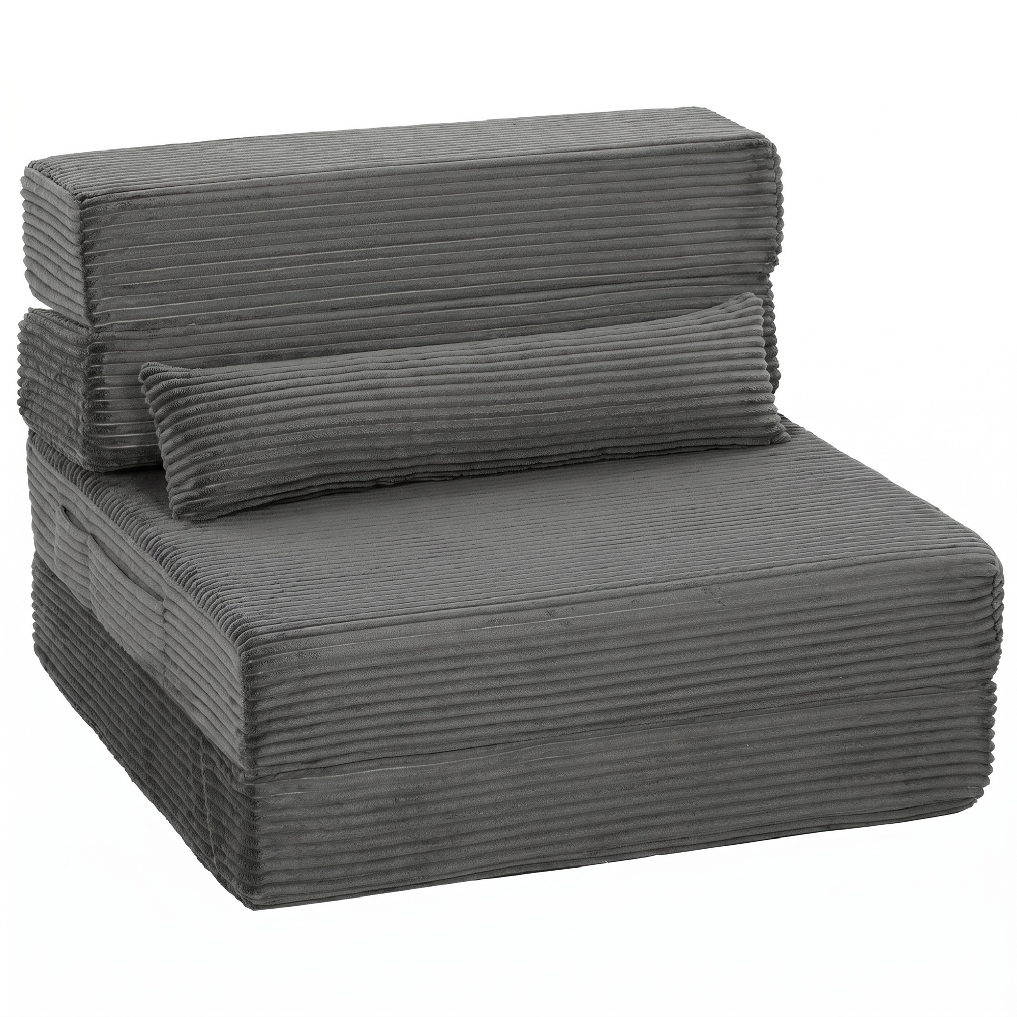 Lattiatuoli selkänojalla, Cord Boneless Cloud -kokoontaitettava vuodesohva paksulla pehmusteella, tummanharmaa