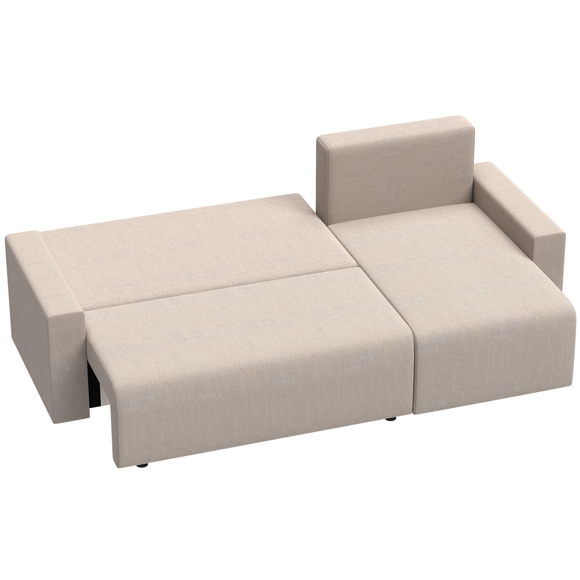 Kulmasohva nukkumistoiminnolla ja käännettävällä divaanilla, L-muotoinen 3-istuttava sohva velourverhoilulla, beige