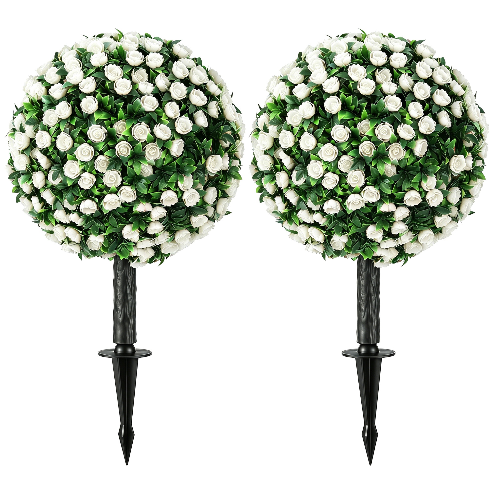 Keinotekoiset ruusupallot, UV-suojattu ulkokäyttöön, 2 ruusupuun setti, 55 cm, valkoinen