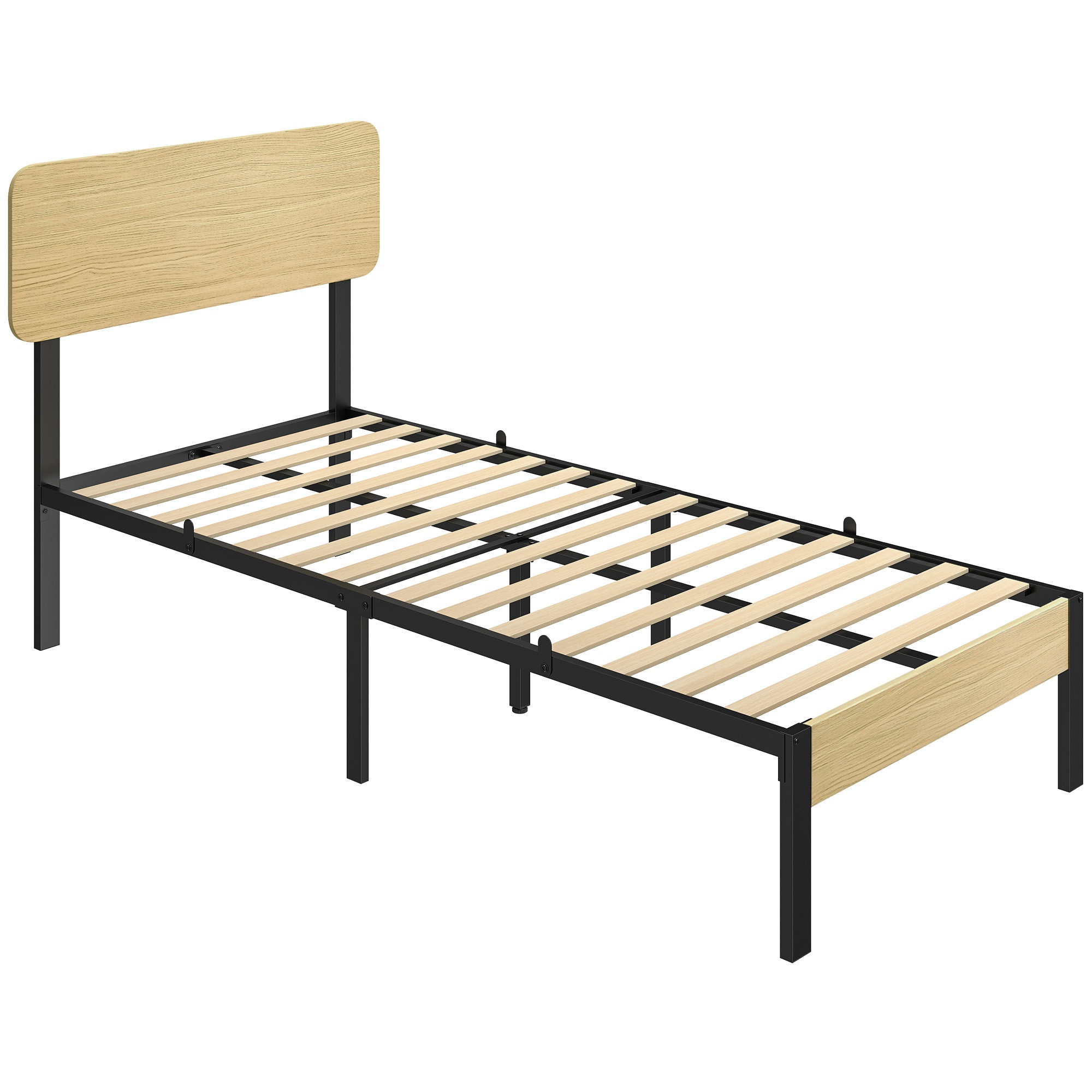 Sängynrunko 90 x 200 cm sängynpäädyllä, sängynpohja, yhden hengen sänky, jossa säilytystilaa sängyn alla