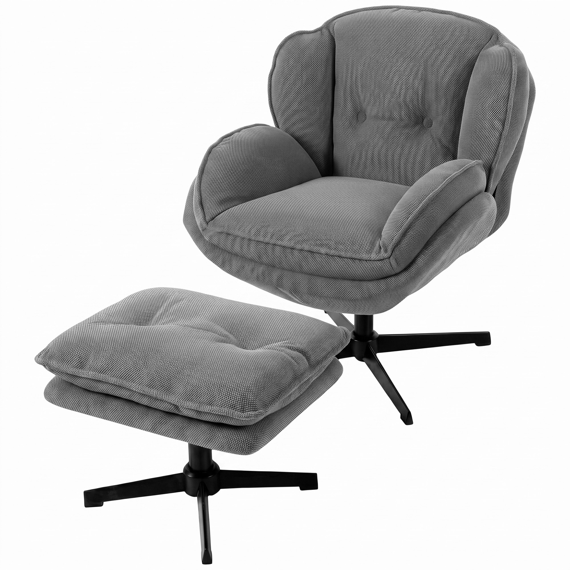 Nojatuoli säädettävällä jalkarahilla, 360° kääntyvä, chenillepäällinen, paksu pehmuste, harmaa
