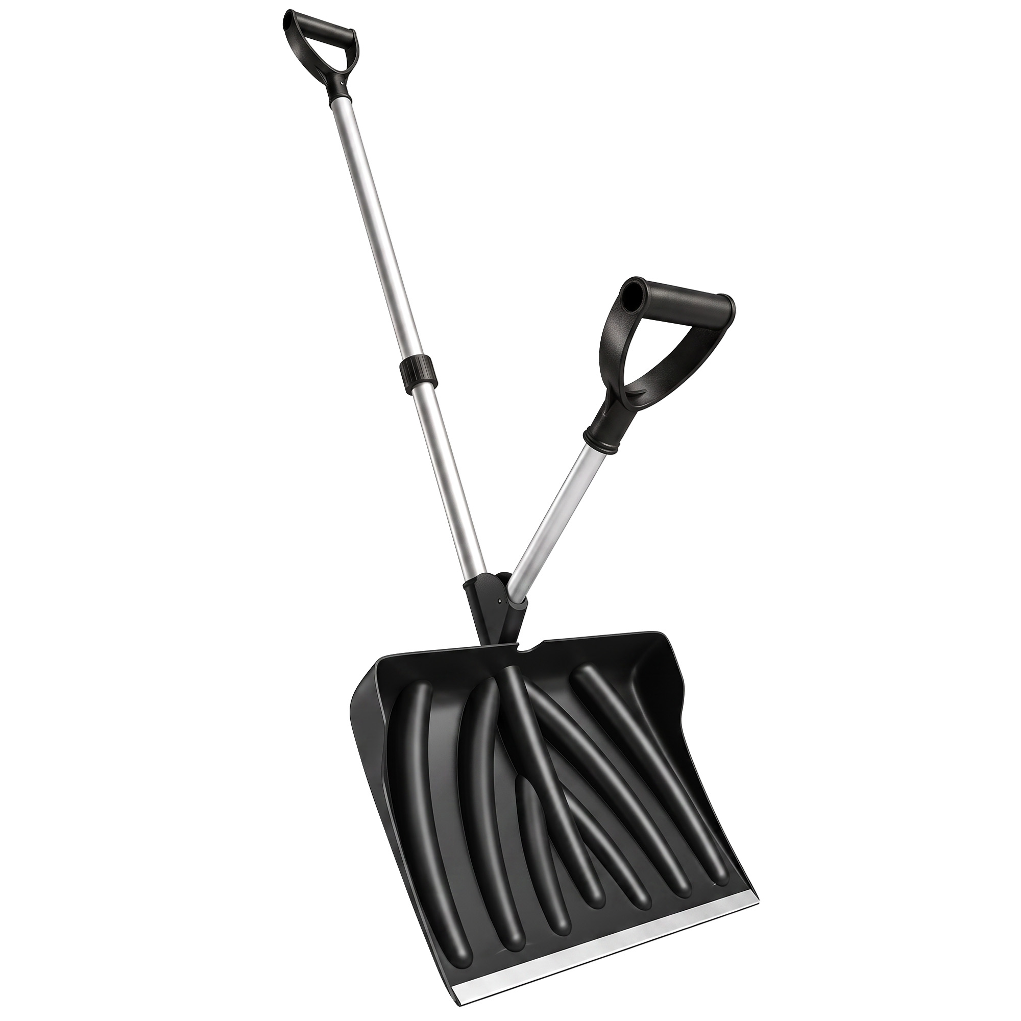 Lumilapio 45 cm leveä, muovinen lumilapio ergonomisella apukahvalla, lumenpuhdistin alumiinikahvalla ja metallireunalla