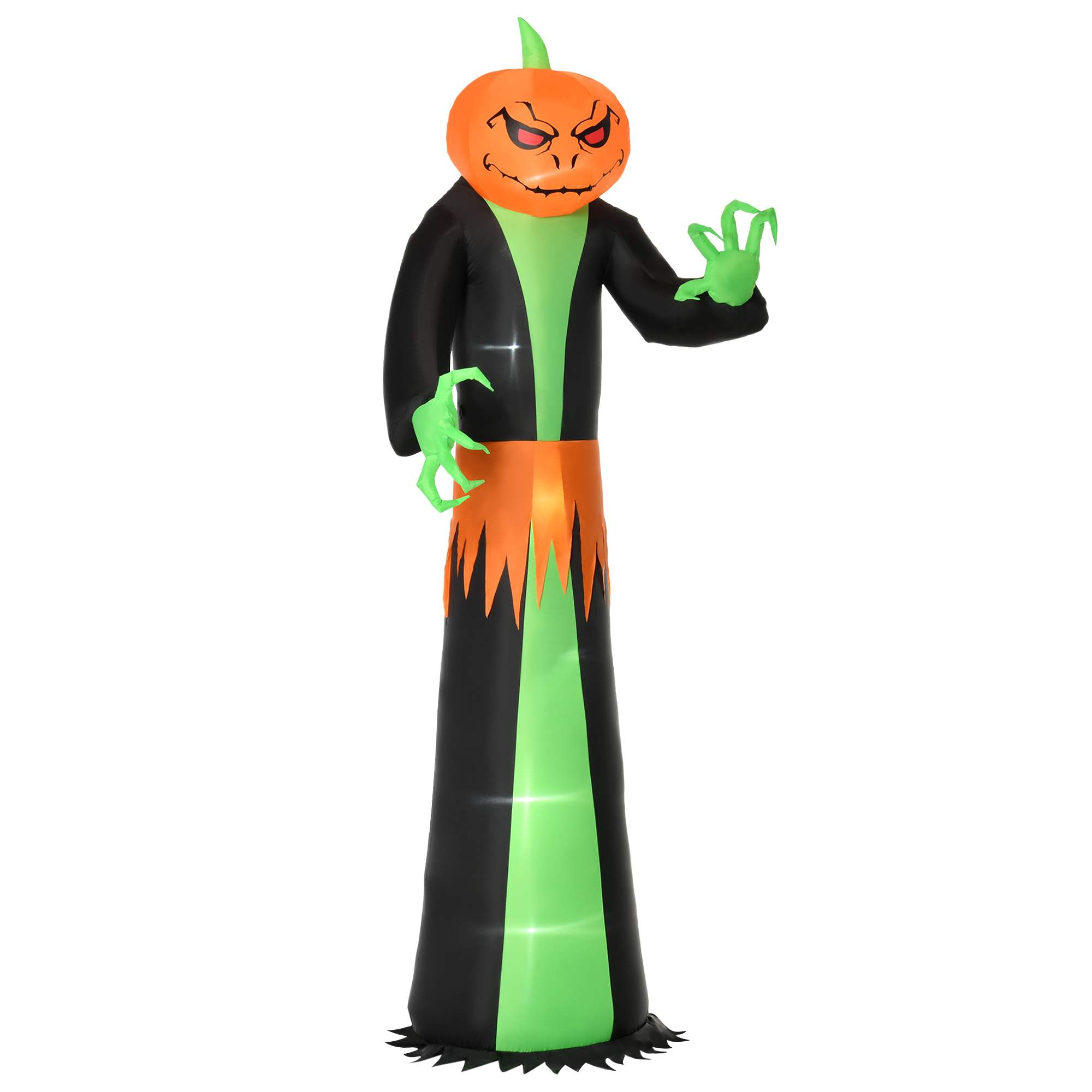 Halloween-haamu LED-valoilla, itsestään täyttyvä, sisältää puhaltimen, 100 cm x 96 cm x 270 cm, vihreä + keltainen + musta