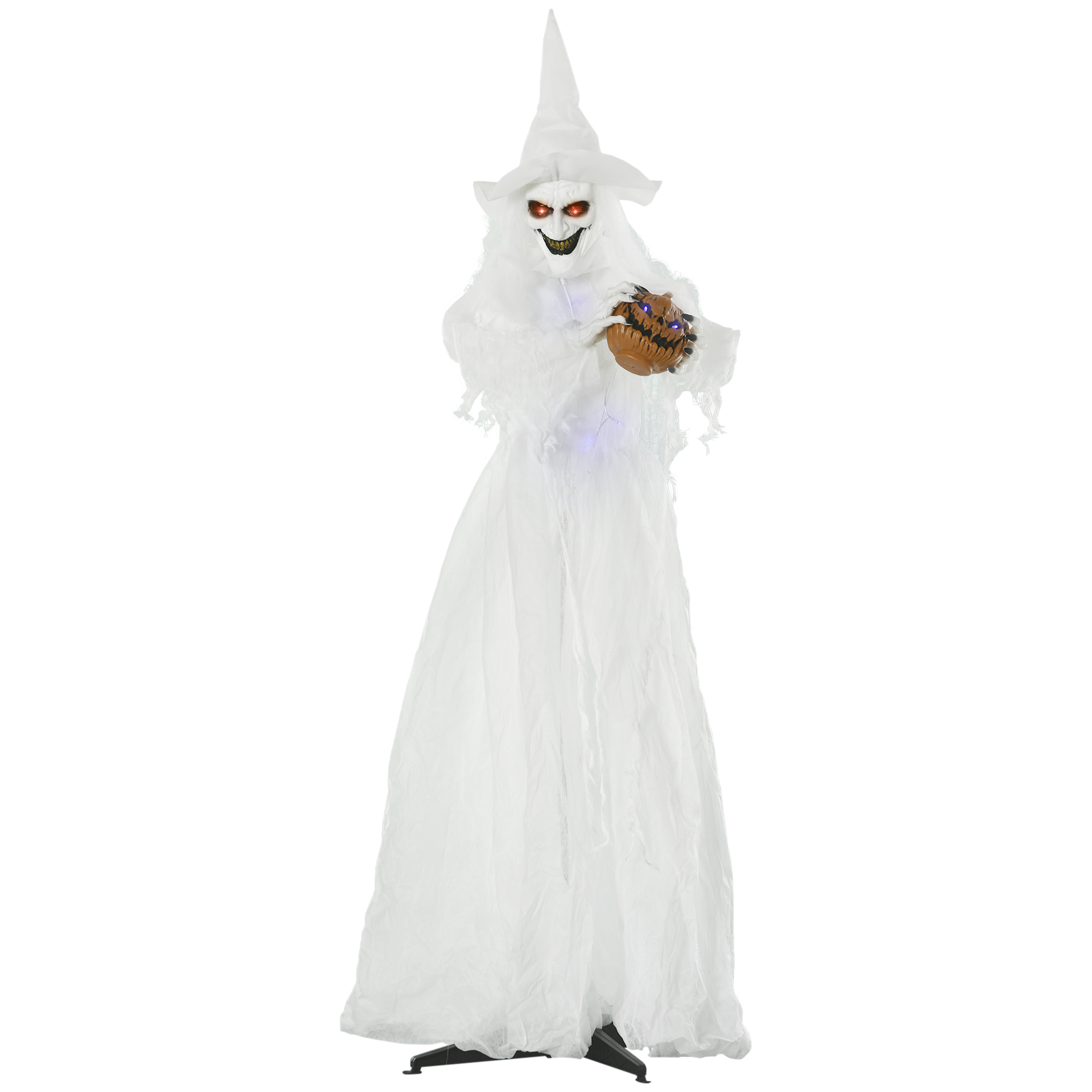 189 cm Valkoinen Noita Kurpitsan Päällä, Luonnonkokoinen Halloween Ulkokoriste