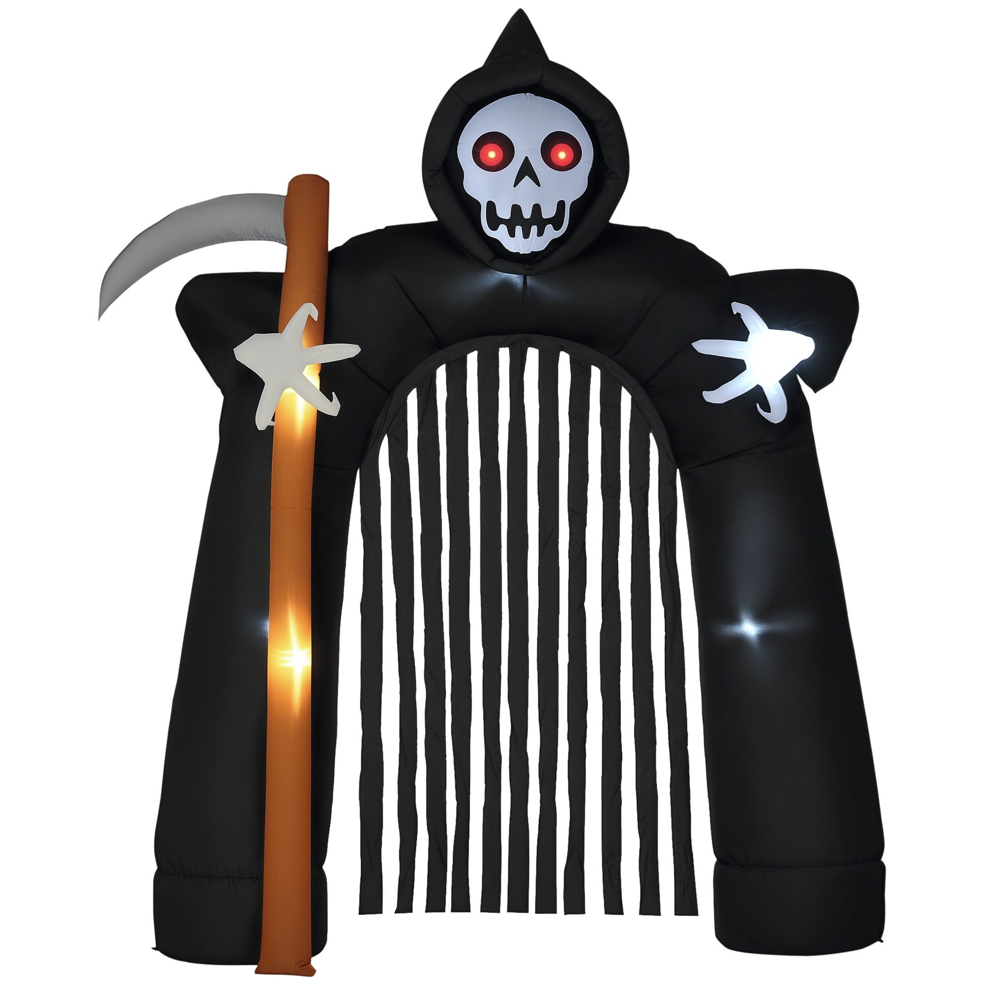 Suuri halloween-puutarhakoriste, itsestään täyttyvä Grim Reaper -holvikaari LED-valaistuksella, 2,85 m