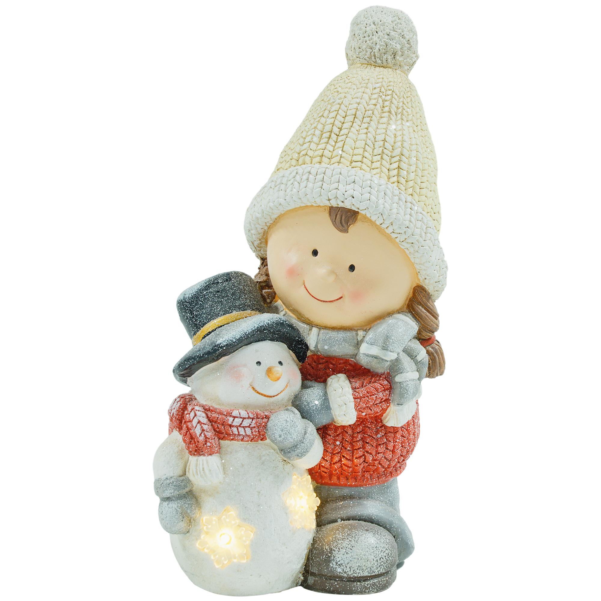 Tonttu ja lumiukko -puutarhakoriste, 4 LED-valoa, paristokäyttöinen, 25 × 18 × 45,5 cm