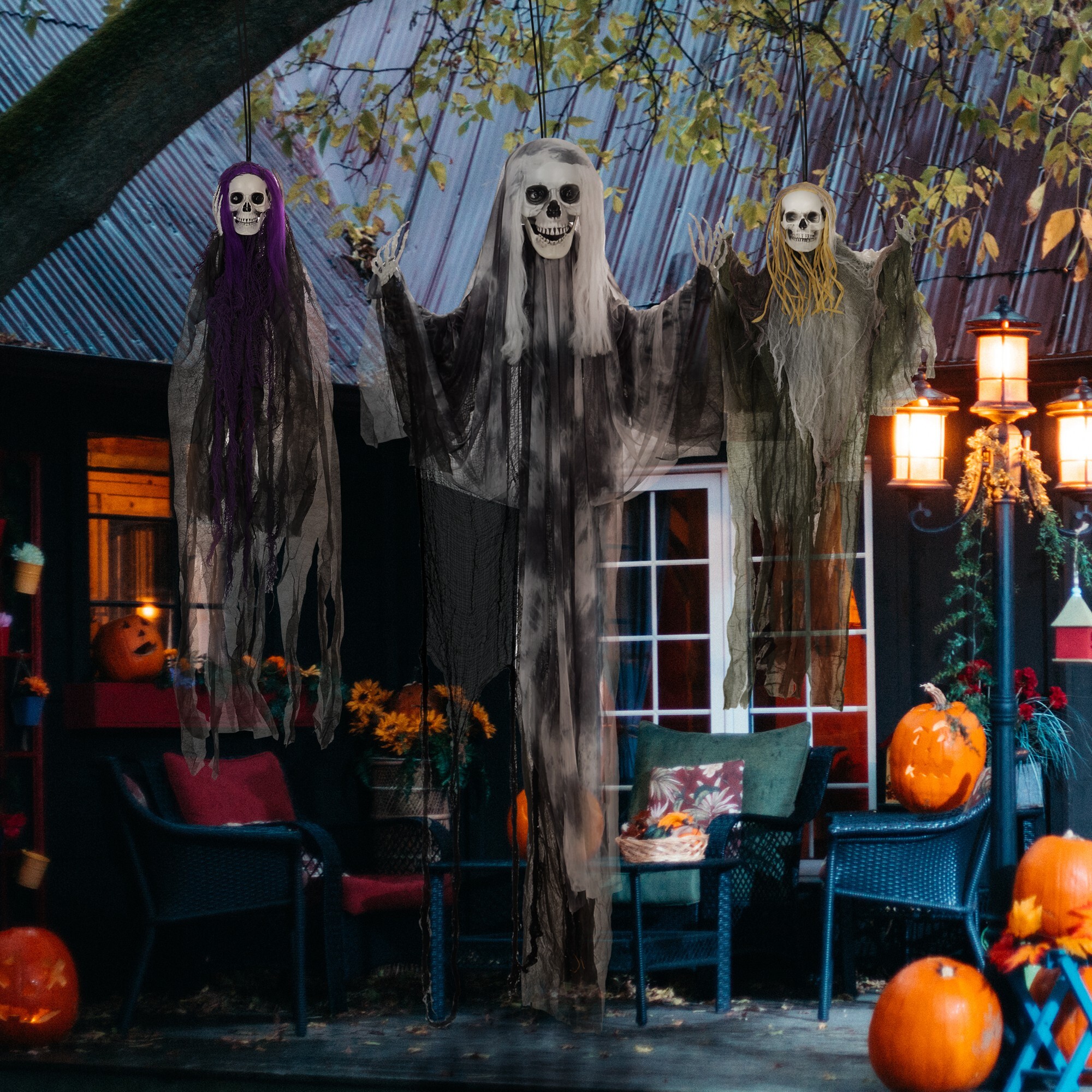 Ripustettavat luurankohaamuet, 3 kpl setti, Halloween-koristeet, säädettävät käsivarret, 90/110/200 cm