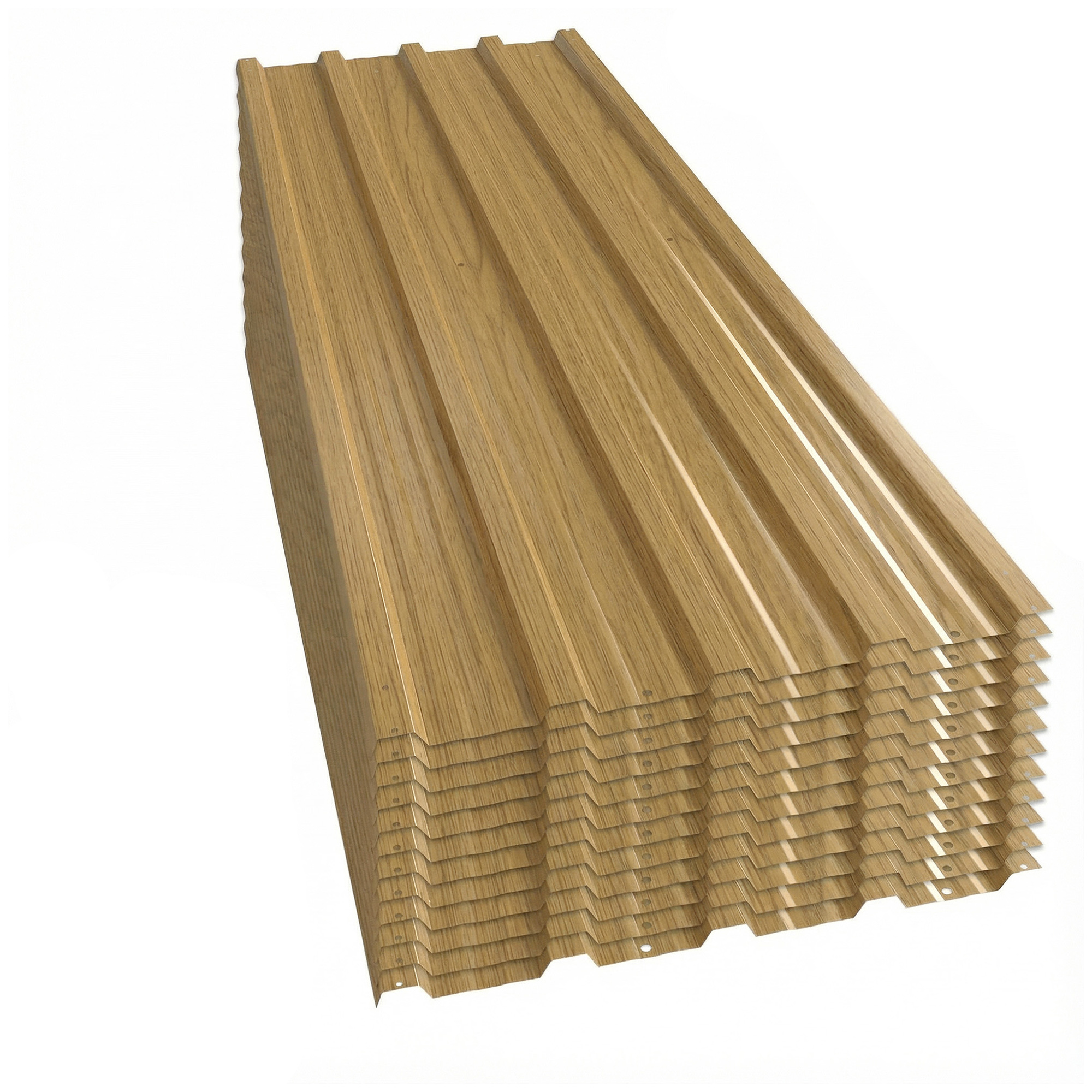 12 kappaletta trapetsipeltiä 129x45cm 7m² Sinkitty kattolevy 0.25 mm Säänkestävä profiililevy Luonnonpuuta