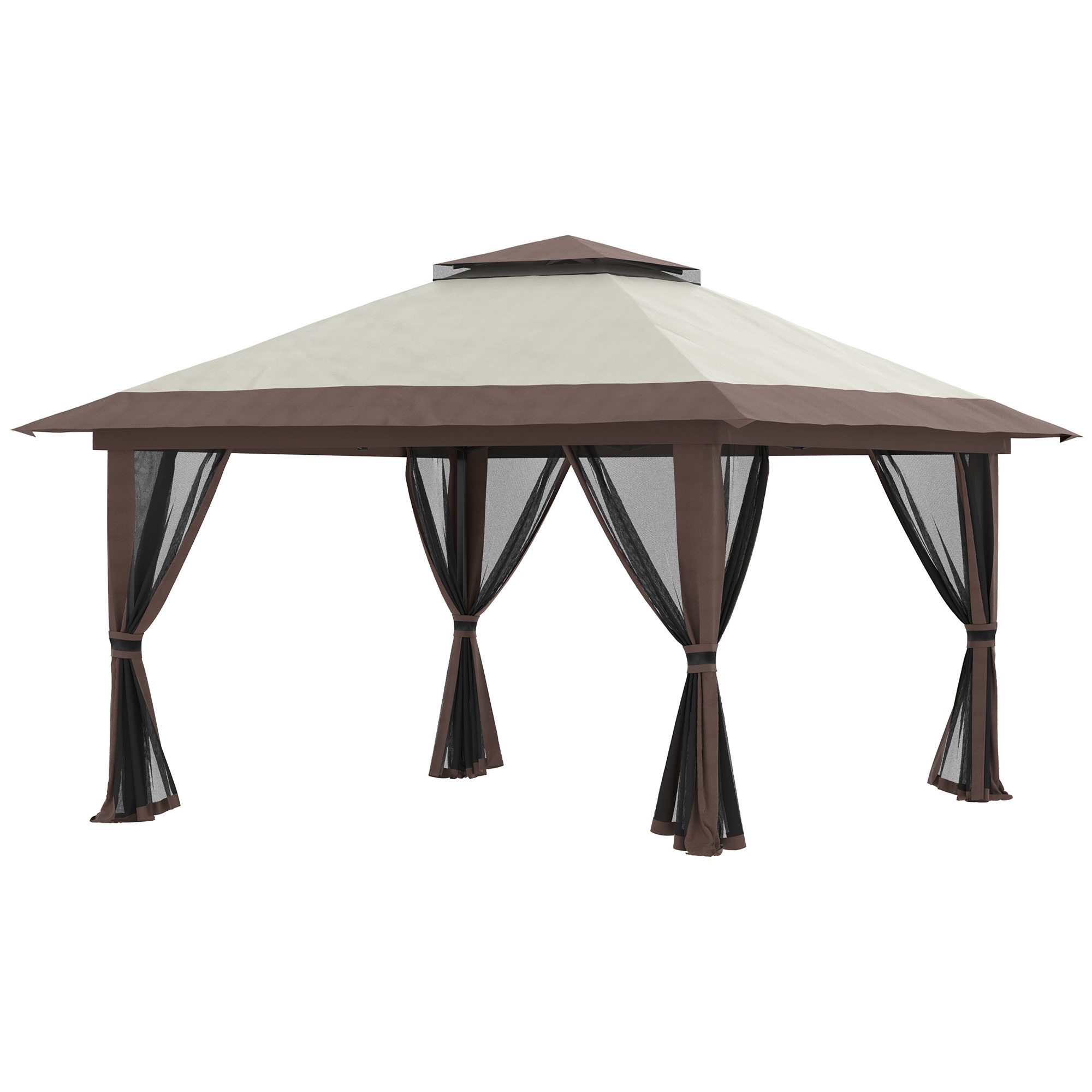 Kokoontaitettava paviljonki, korkeussäädettävä, 4 verkkoseinää, tuulettuva katto, kantolaukku, nopea koottava, 4 x 4 x 3 m, beige