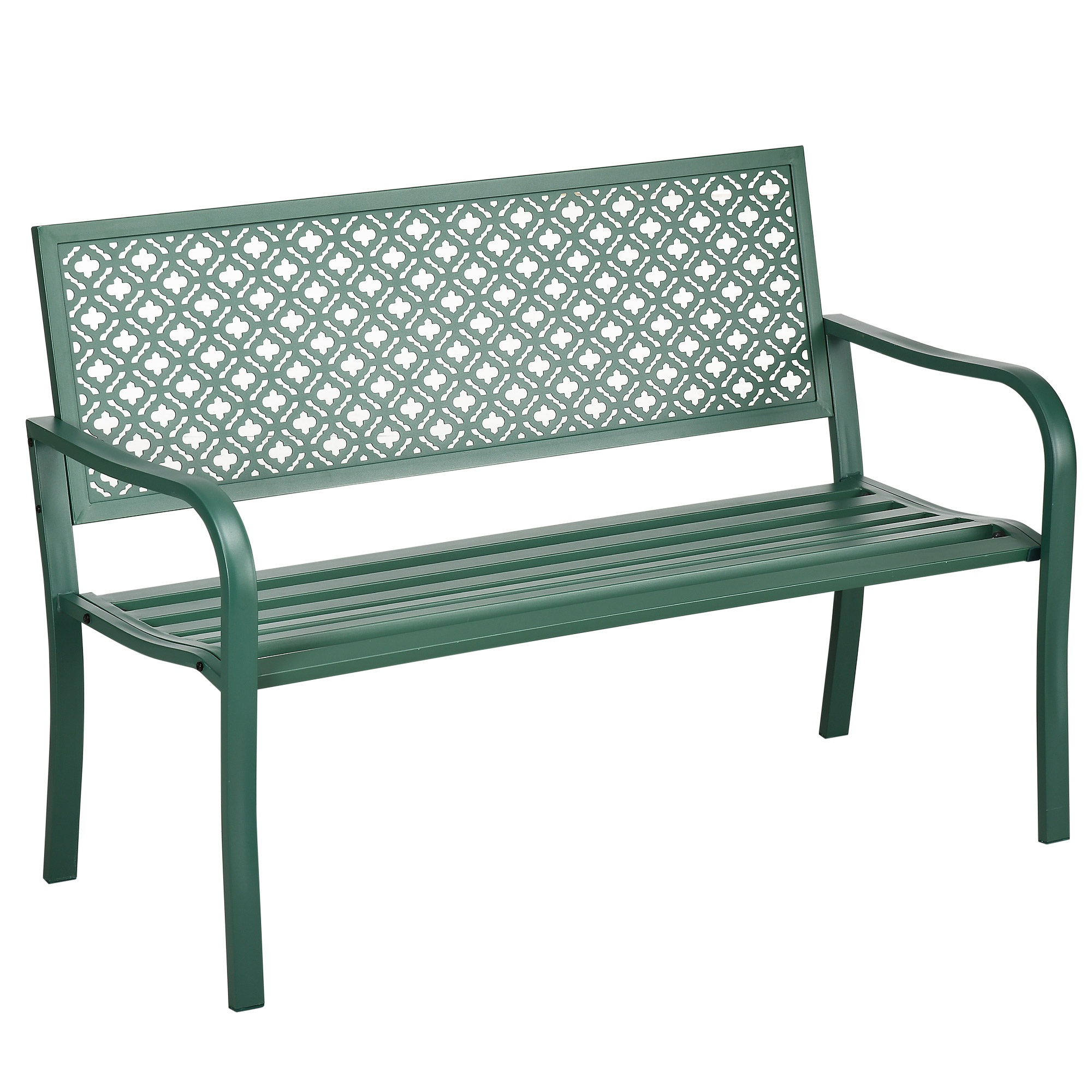 Metallinen puutarhapenkki, 2-paikkainen, säänkestävä, 127 cm x 63 cm x 83 cm, vihreä