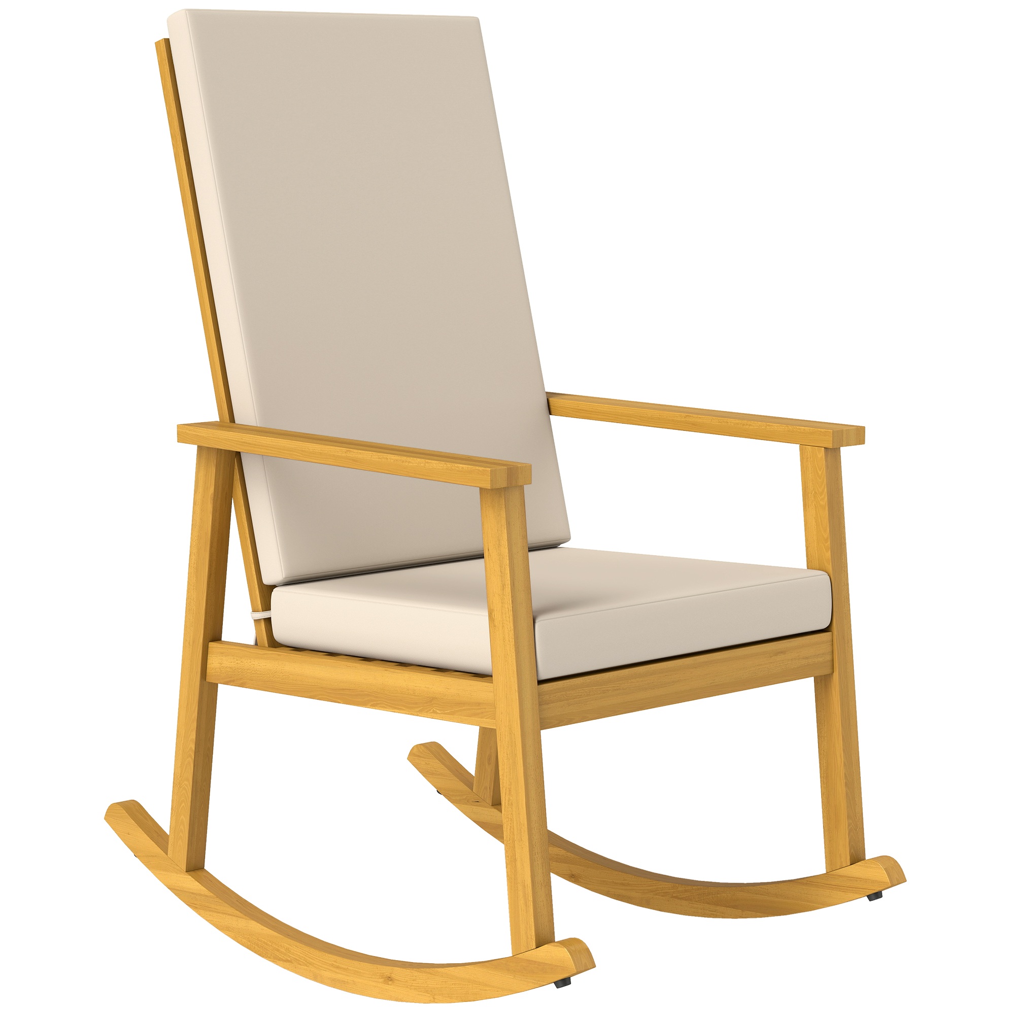 Akasiapuinen keinutuoli, keinutuoli korkealla selkänojalla, tyyny, jopa 160 kg, 60 x 89 x 107 cm, beige