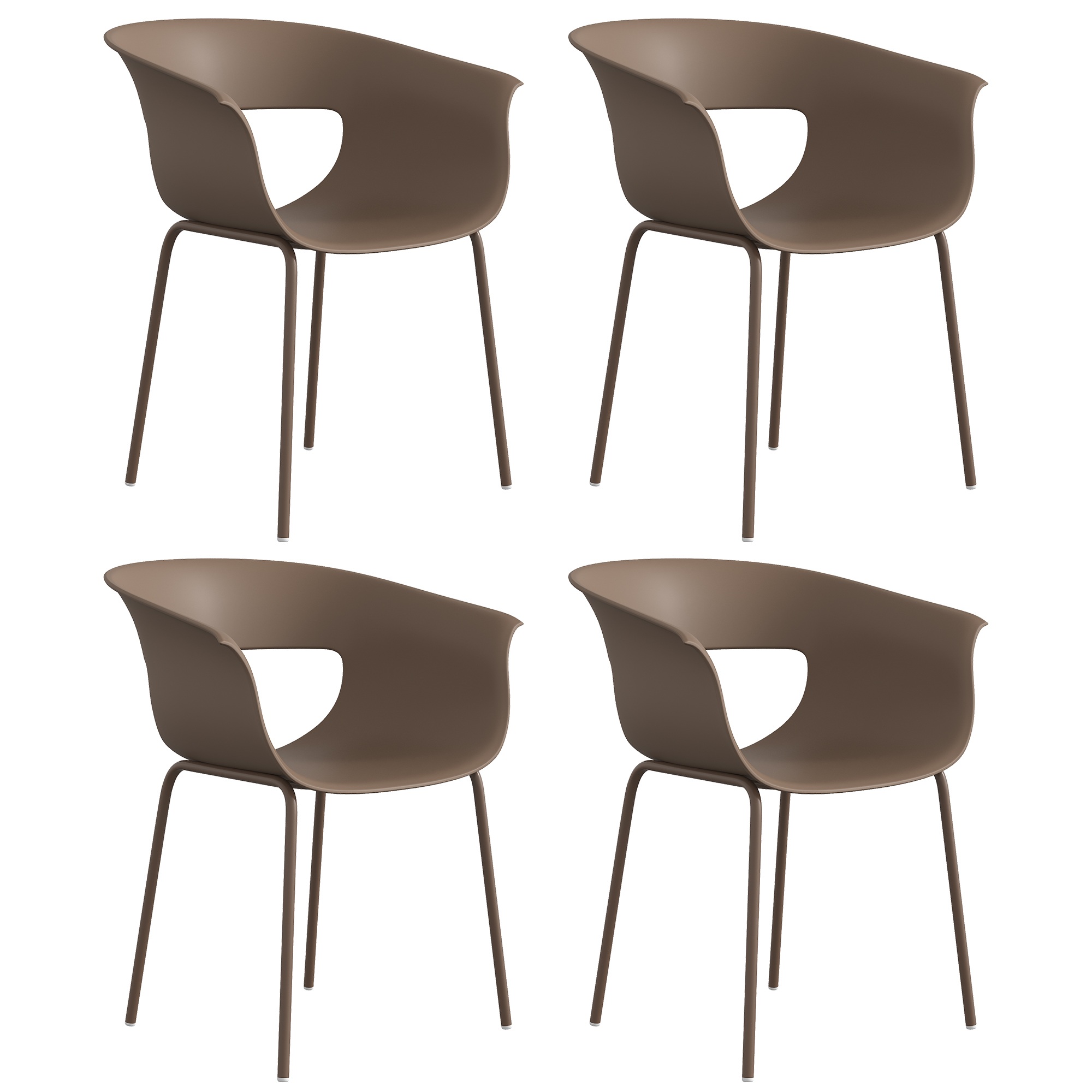 Puutarhatuolit, 4 kpl:n setti, ergonomiset parveketuolit leikkauksella, käsinojat, säänkestävä, ruostumaton, kahvinruskea