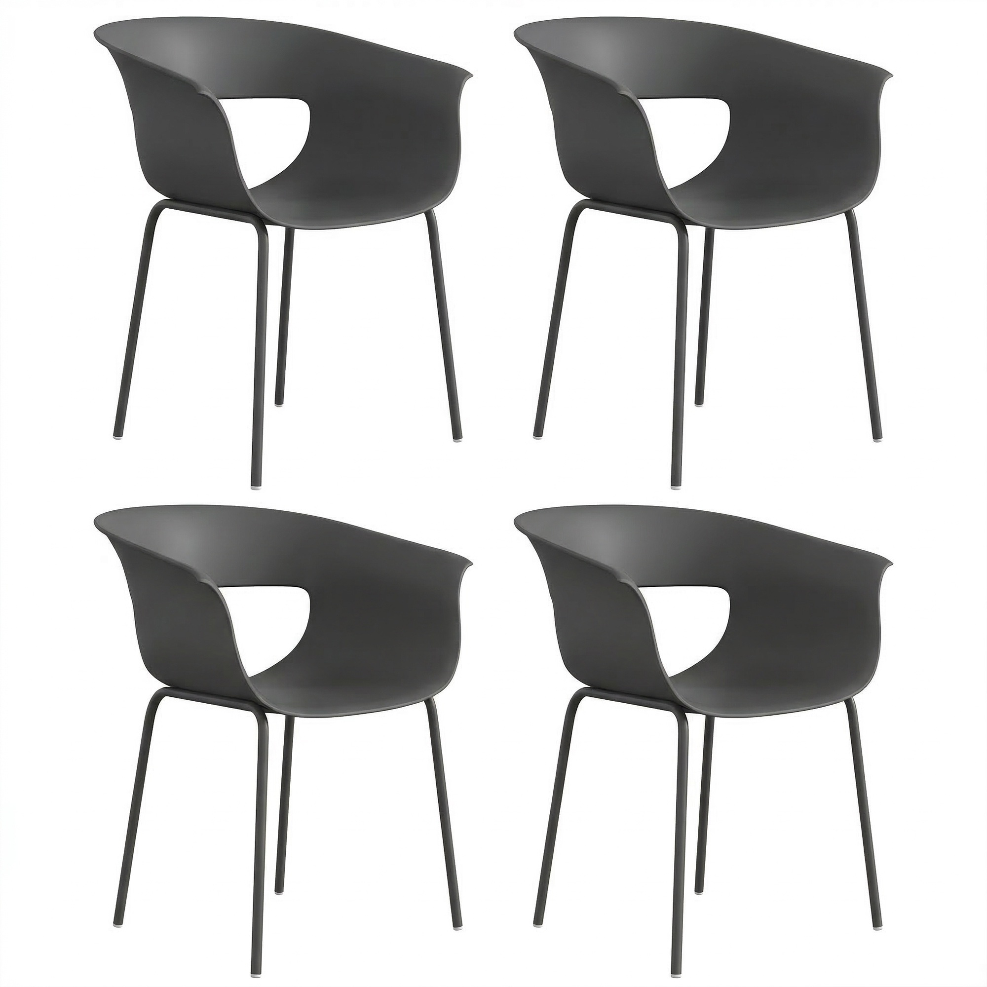 4 ergonomisen puutarhatuolin setti, parveketuolit aukolla, käsinojat, säänkestävä, ruostumaton, tummanharmaa