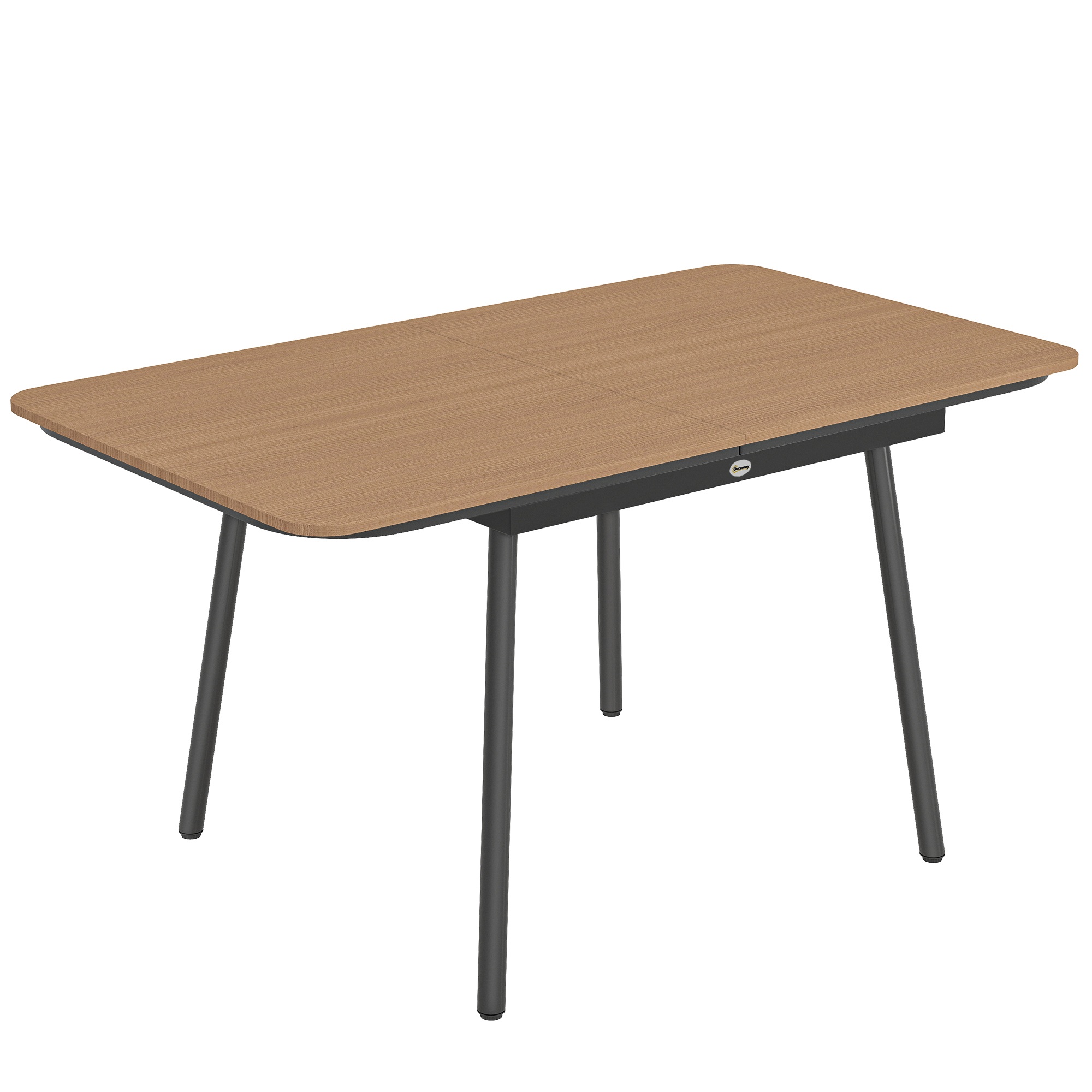 Puutarhapöytä 140 x 80 cm 6 hengelle, ruostumaton ulkoruokapöytä WPC-pöytälevyllä, säädettävät jalat, tiikki
