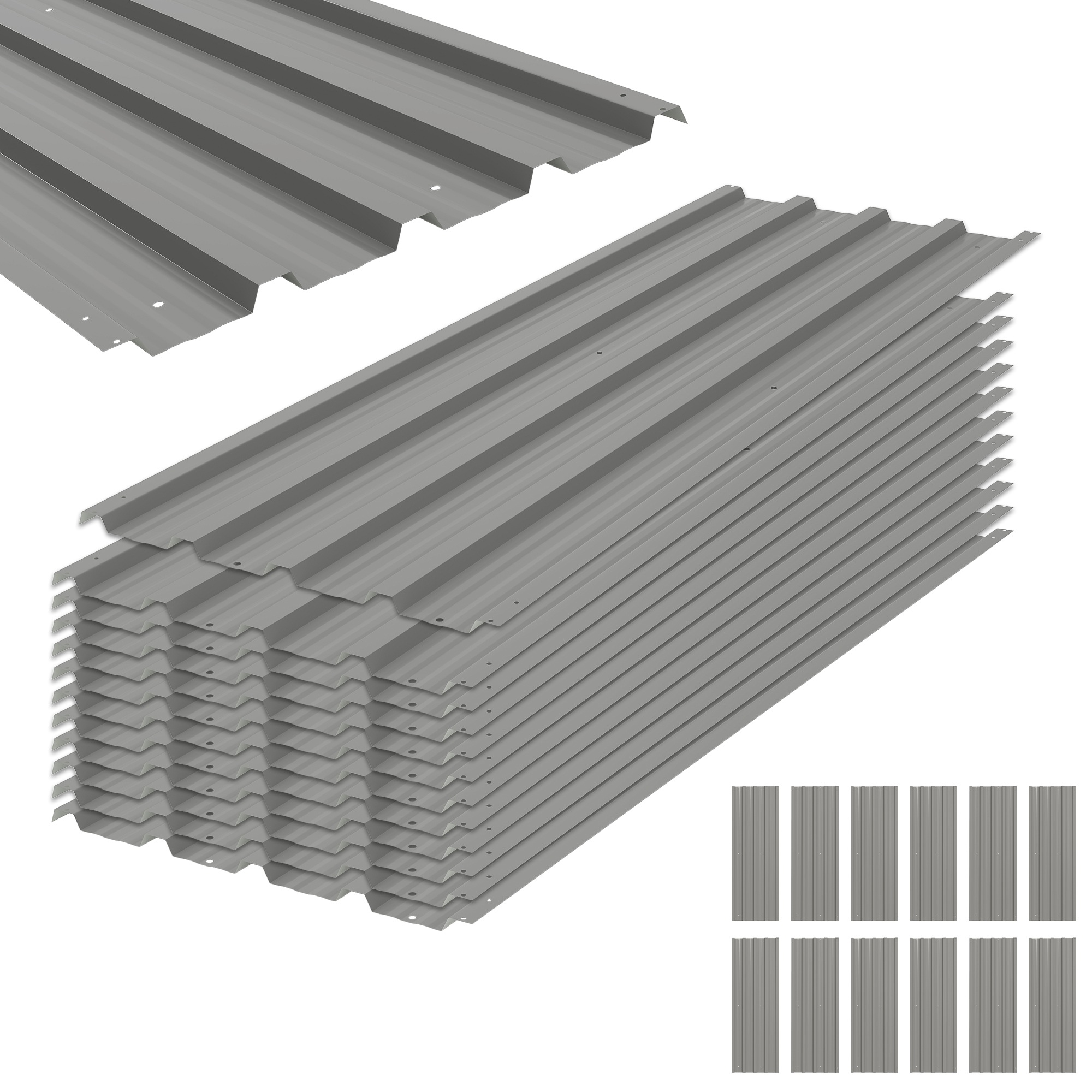 12 kpl trapetsipeltiä 129x45cm 7m² Sinkitty kattolevy 0.25 mm Säänkestävä Profiloitu pelti Vaaleanharmaa