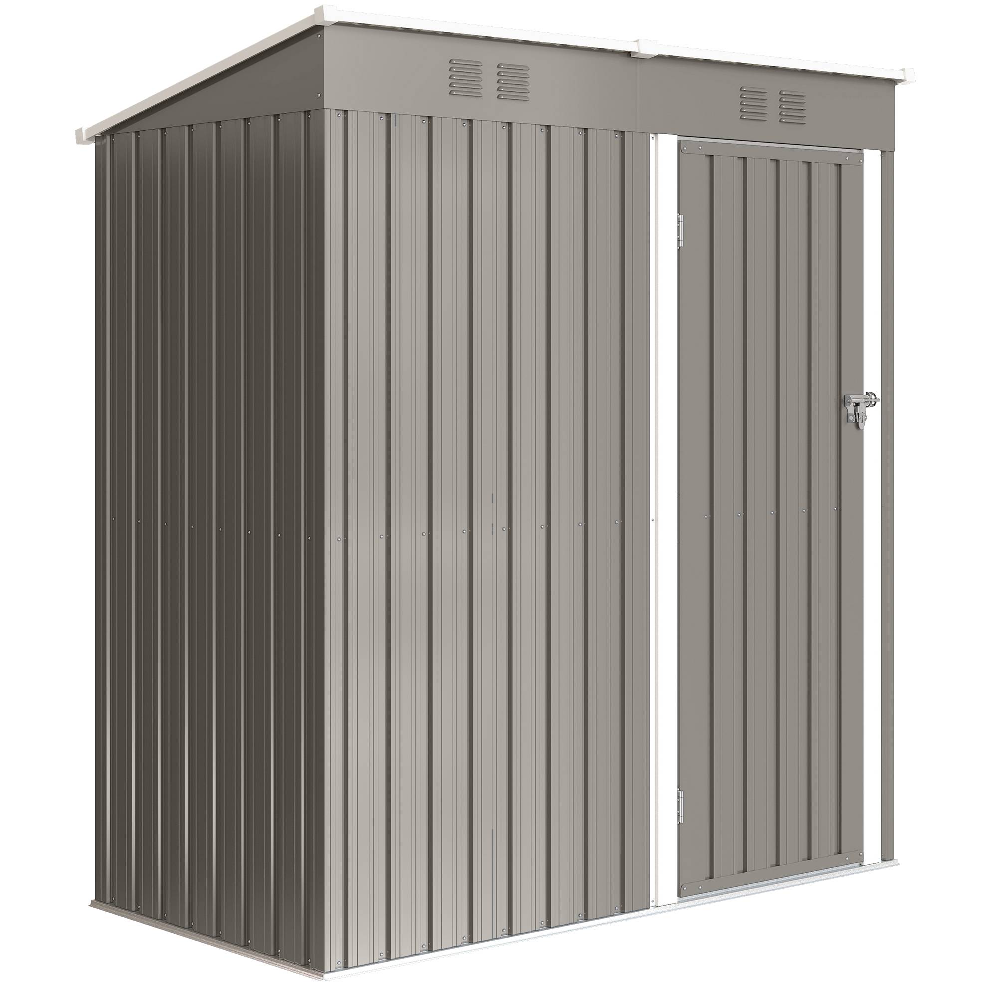 Lukittava metallinen työkaluvaja, 1,37 m², ilmanvaihto, kalteva katto ja käsineet, 163 × 90 × 179 cm